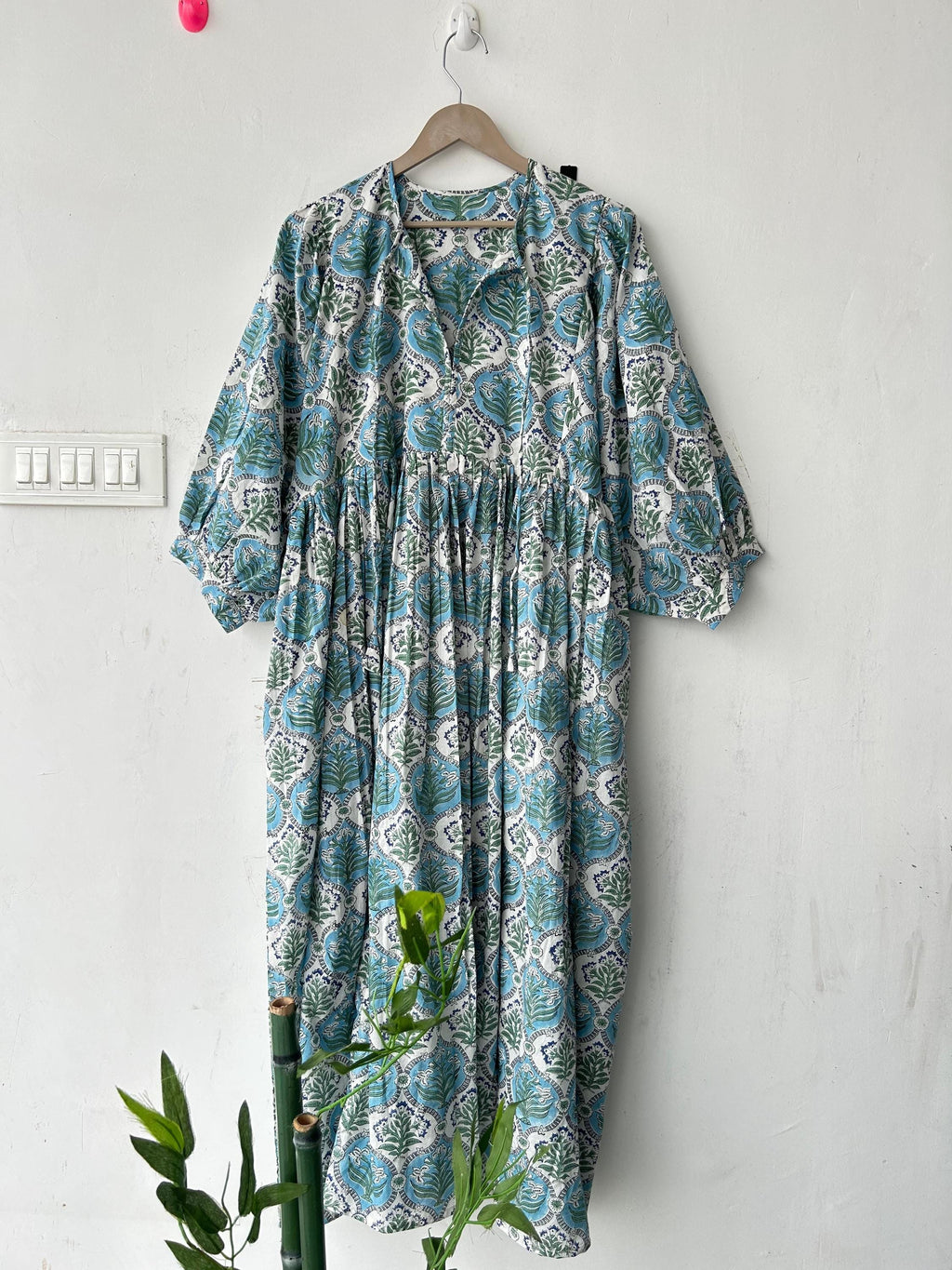 Floral Block Print Cotton Summer Dress: Handcrafted Midi Dress