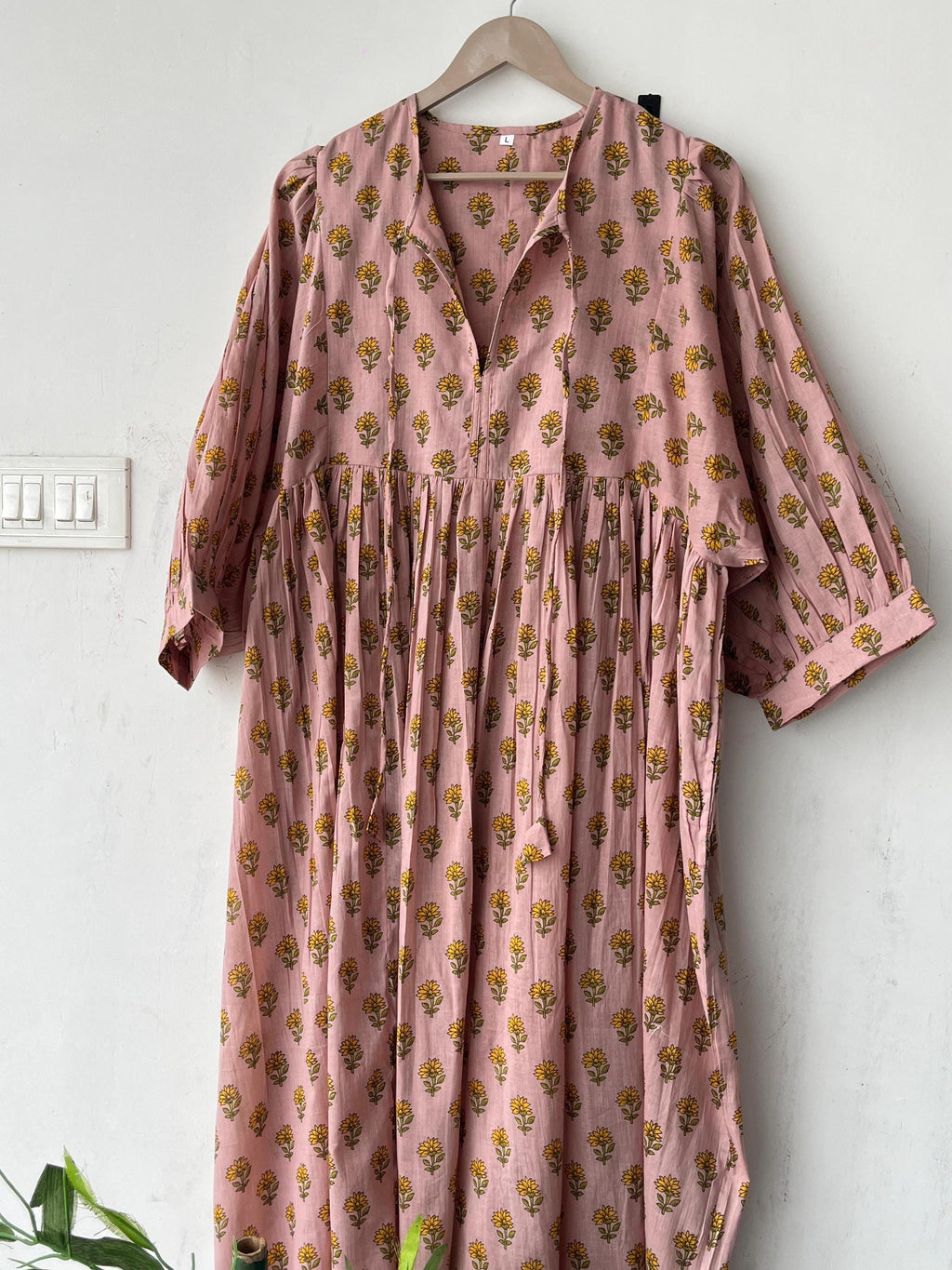 Floral Block Print Cotton Midi Dress: Ethically Handcrafted Summer Dress