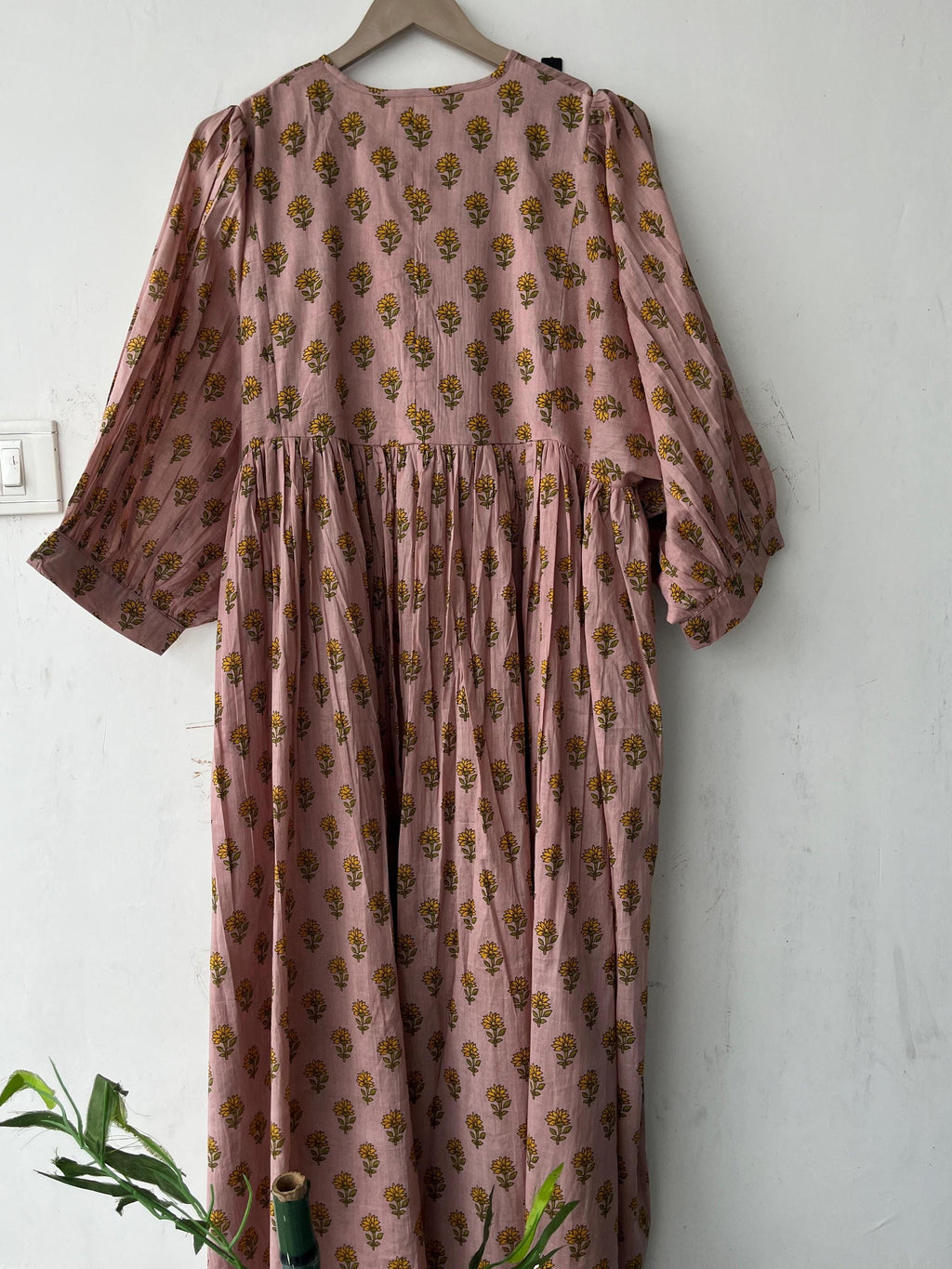 Floral Block Print Cotton Midi Dress: Ethically Handcrafted Summer Dress