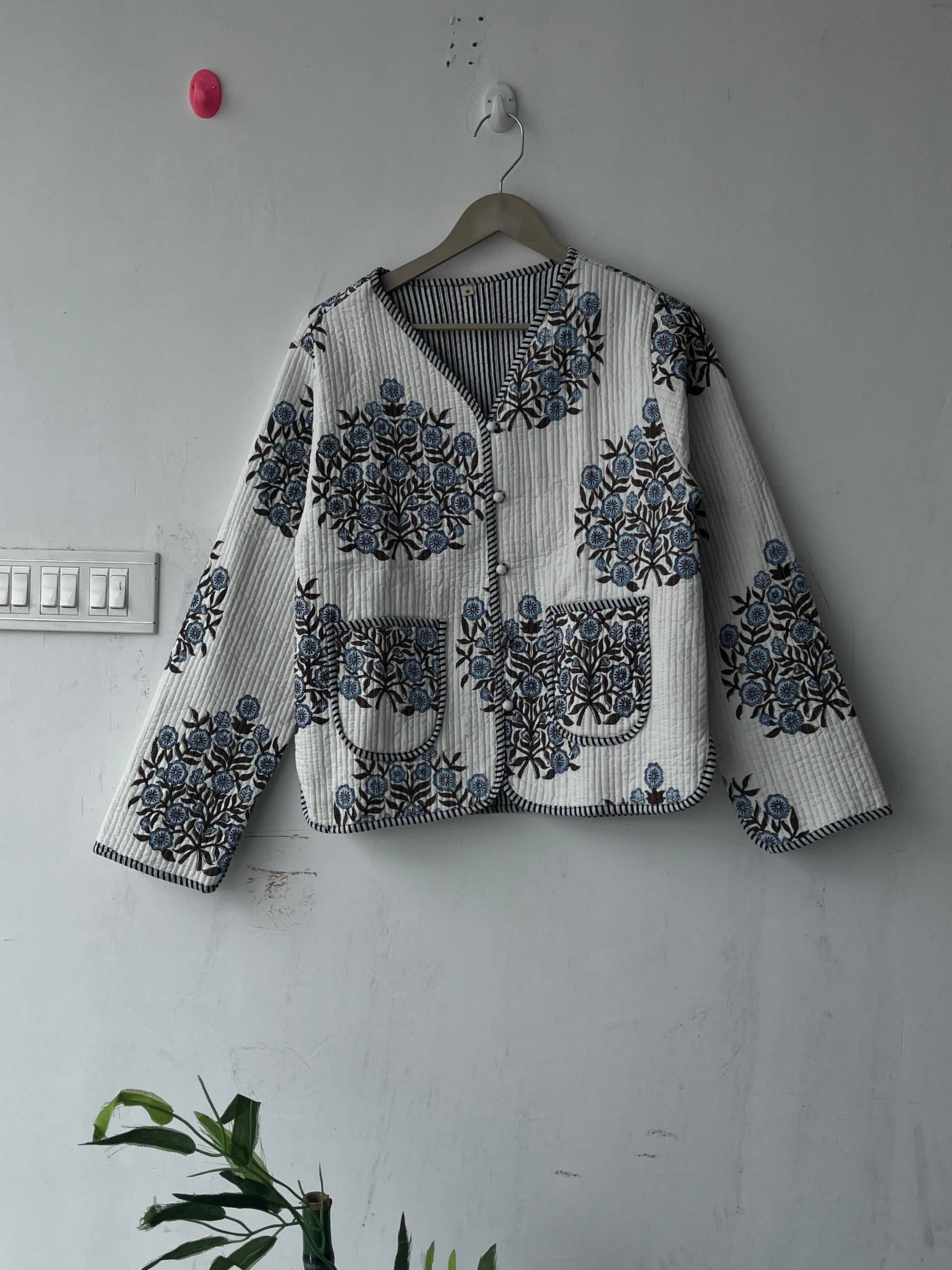 Block Printed Cotton Quilted Jacket - Boho Handmade Women's Coat