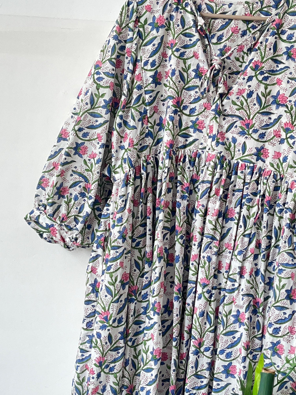 Floral Block Print Cotton Midi Dress: Soft Summer Dress