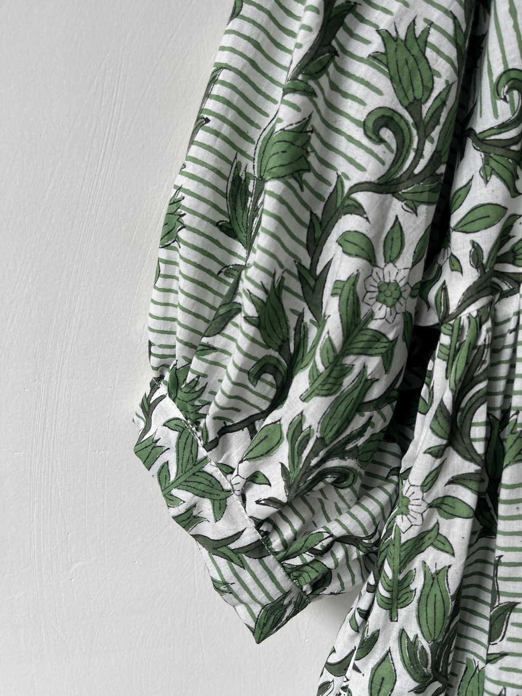 Floral Hand Block Print Cotton Midi Dress - Deep Neck Summer Dress