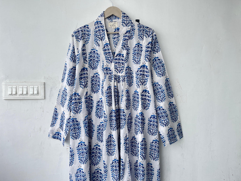 Block Print Cotton Kimono Robe: Lightweight Floral Dressing Gown