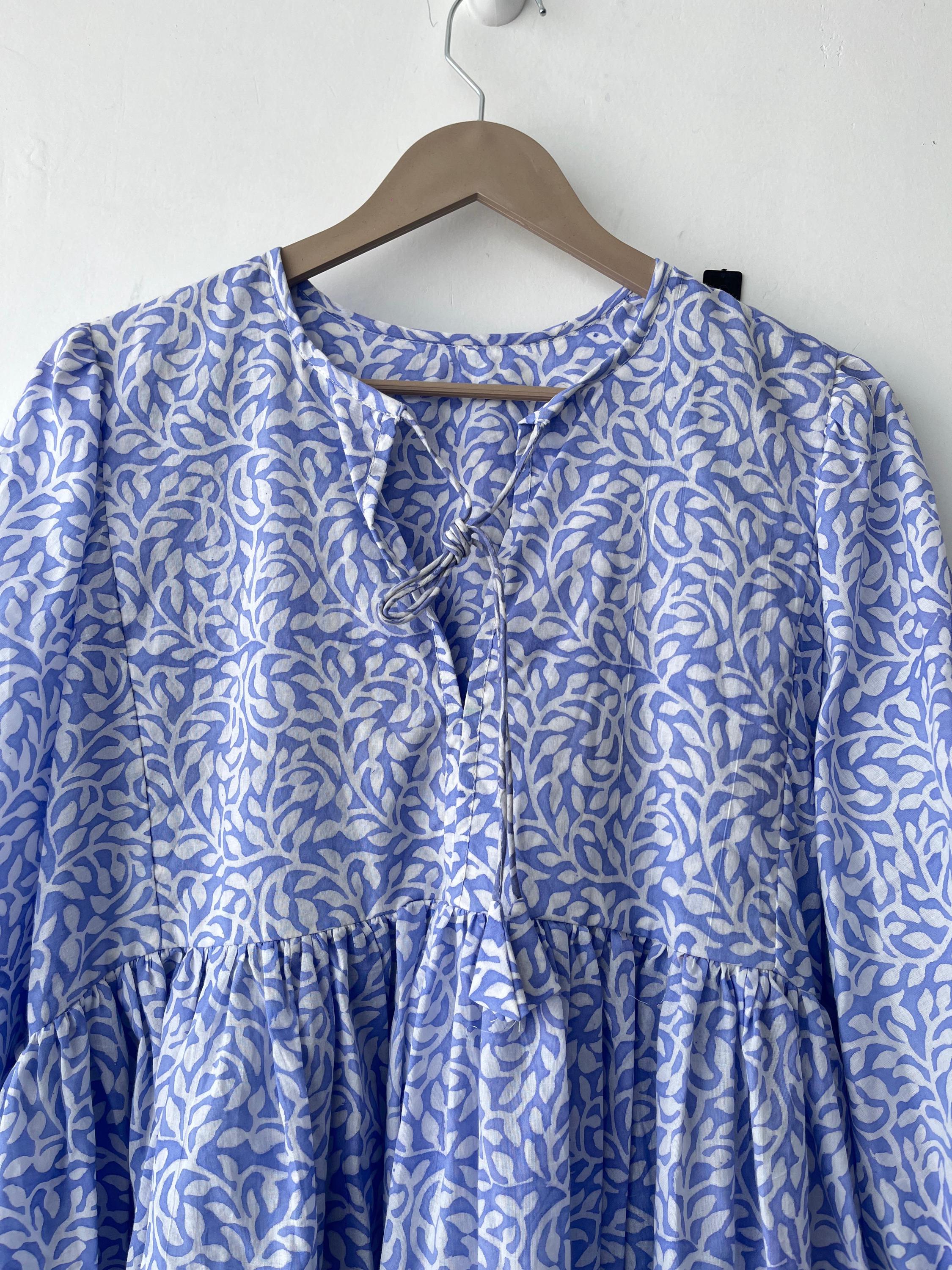 Floral Hand Block Print Cotton Midi Dress: Bohemian Style