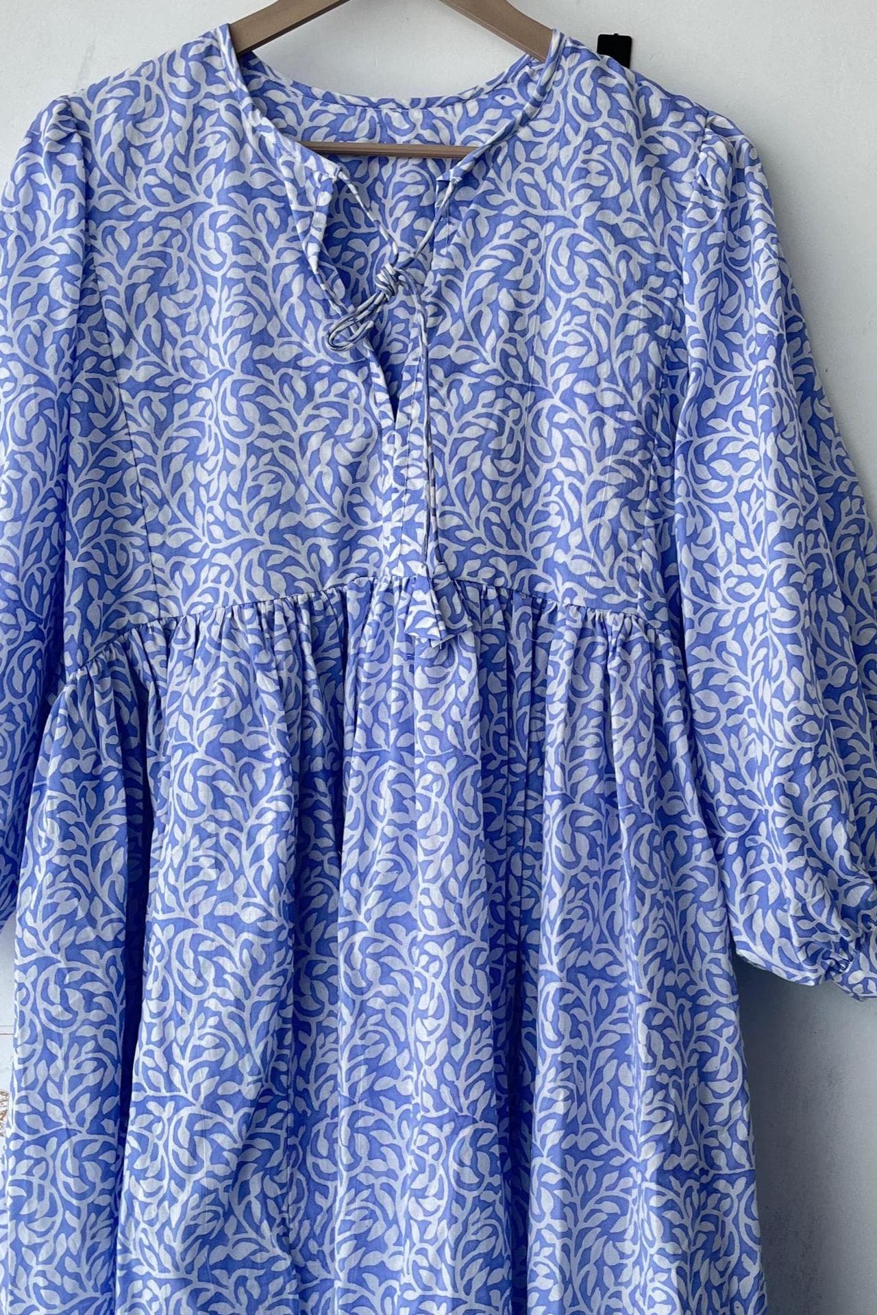 Floral Hand Block Print Cotton Midi Dress: Bohemian Style