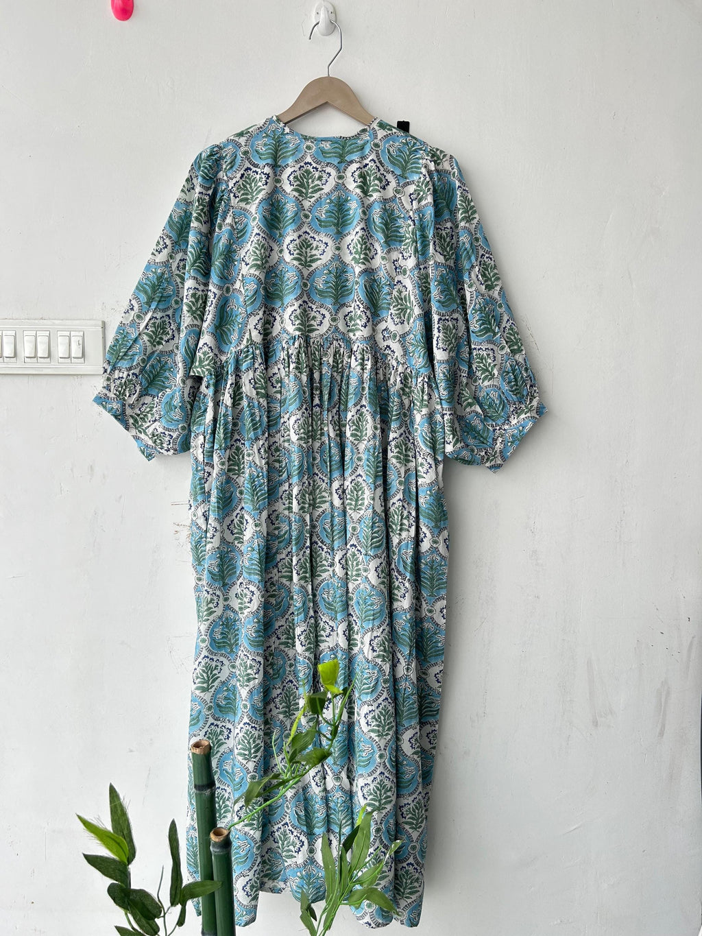 Floral Block Print Cotton Summer Dress: Handcrafted Midi Dress