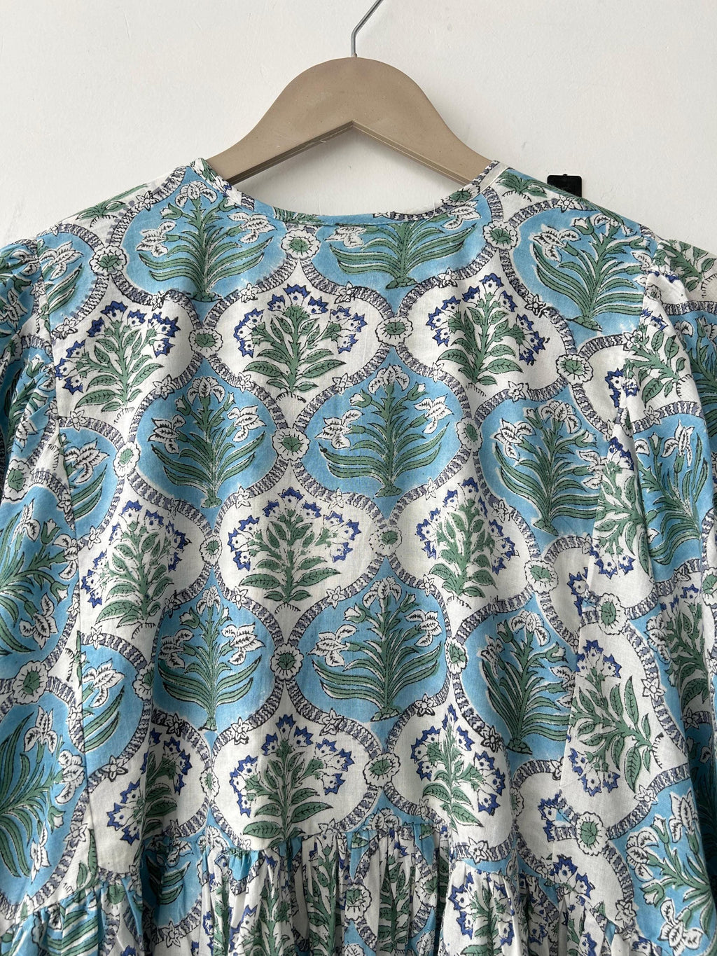 Floral Block Print Cotton Summer Dress: Handcrafted Midi Dress