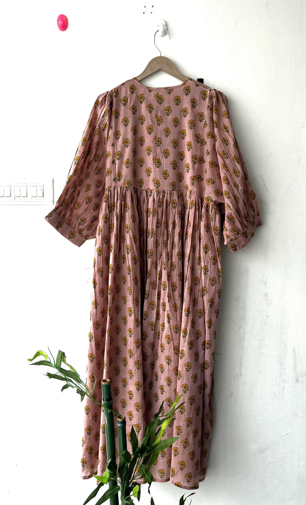 Floral Block Print Cotton Midi Dress: Ethically Handcrafted Summer Dress