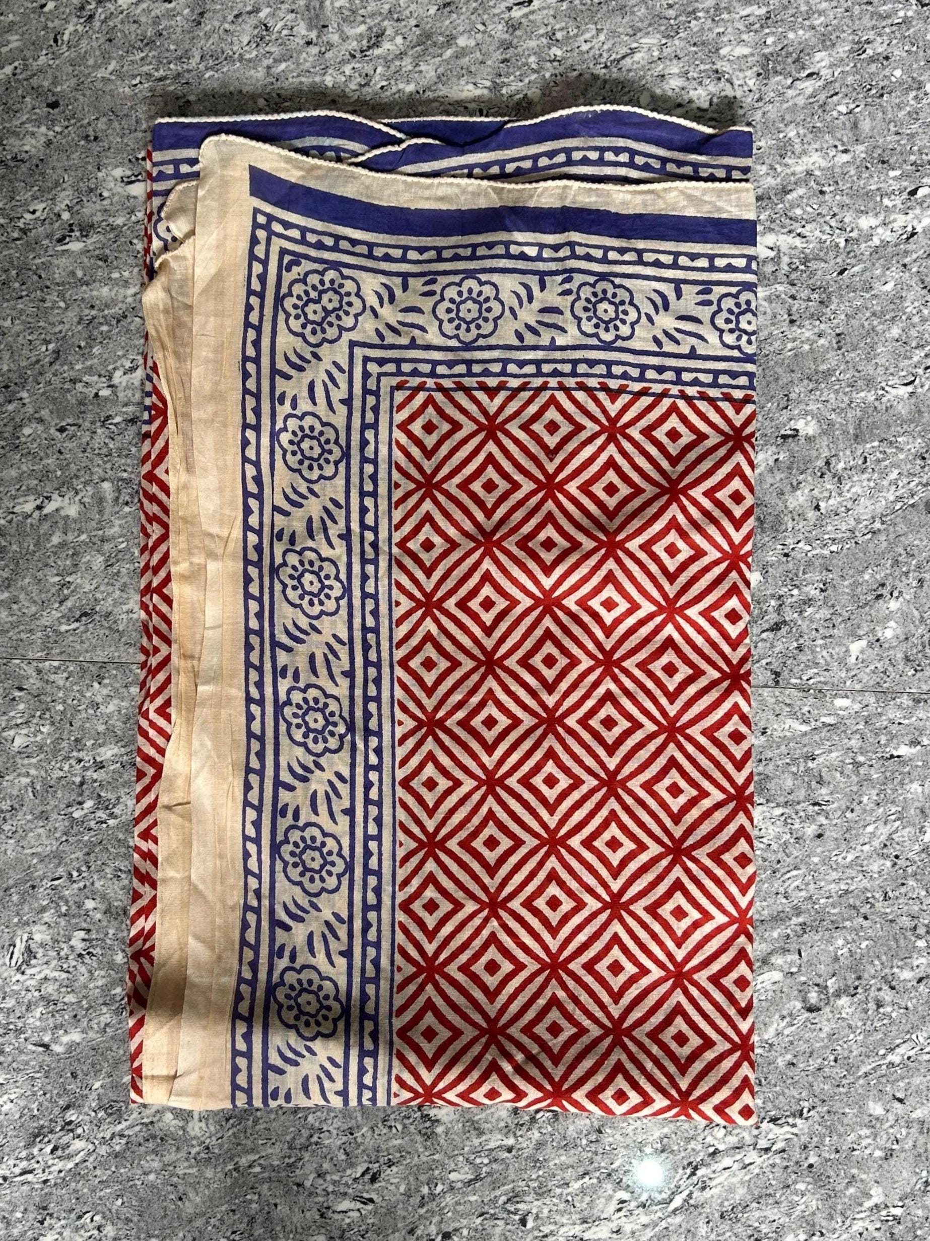 Hand Block Printed Cotton Sarong: Beach Wrap, Swim Cover-Up