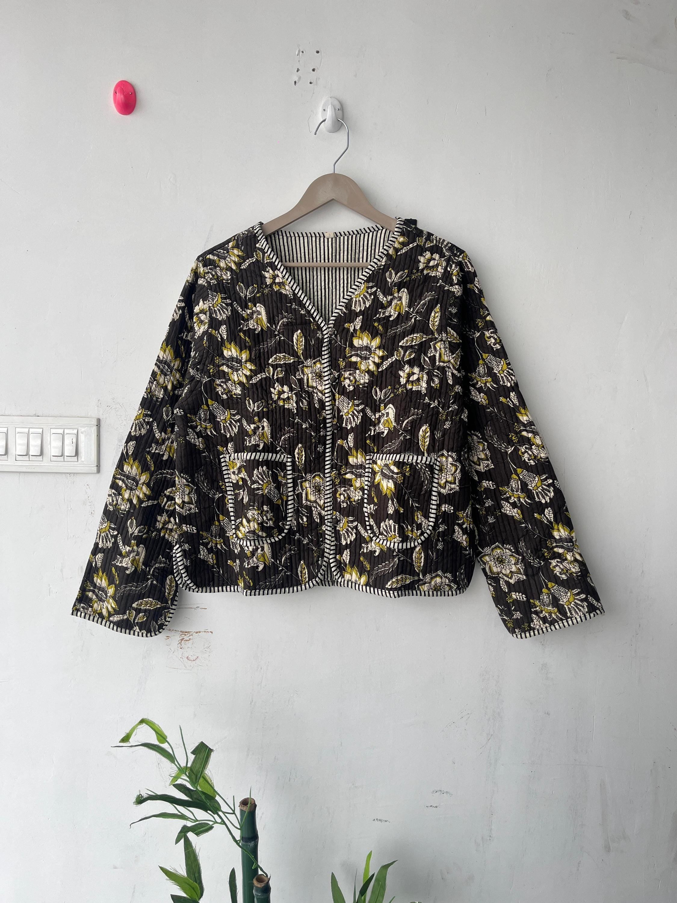 Block Printed Cotton Quilted Jacket - Boho Handmade Women's Coat