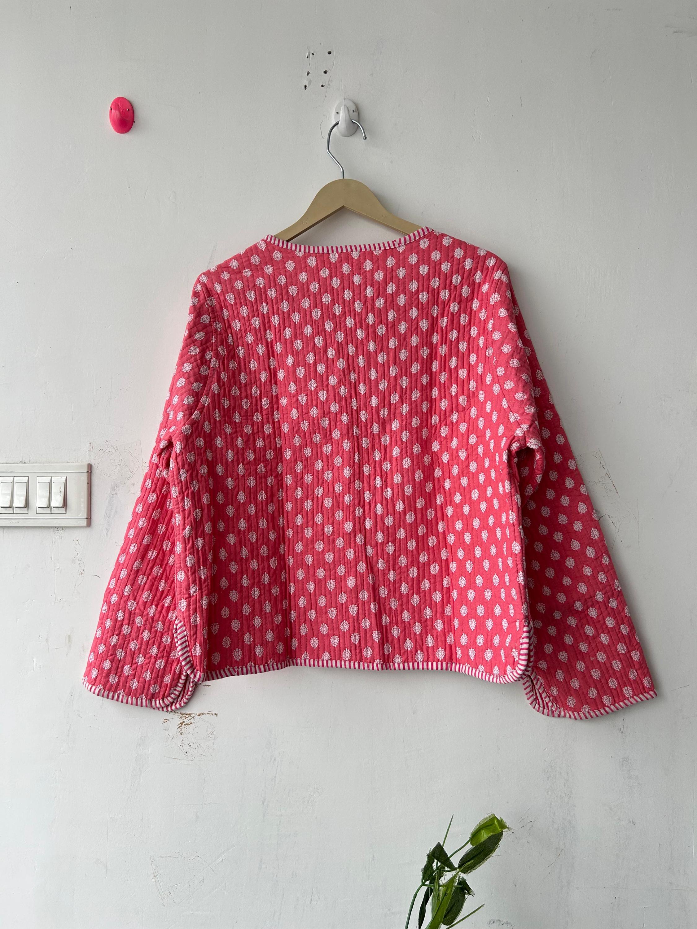 Blue Cotton Quilted Short Jacket: Handmade Block Print Reversible Coat