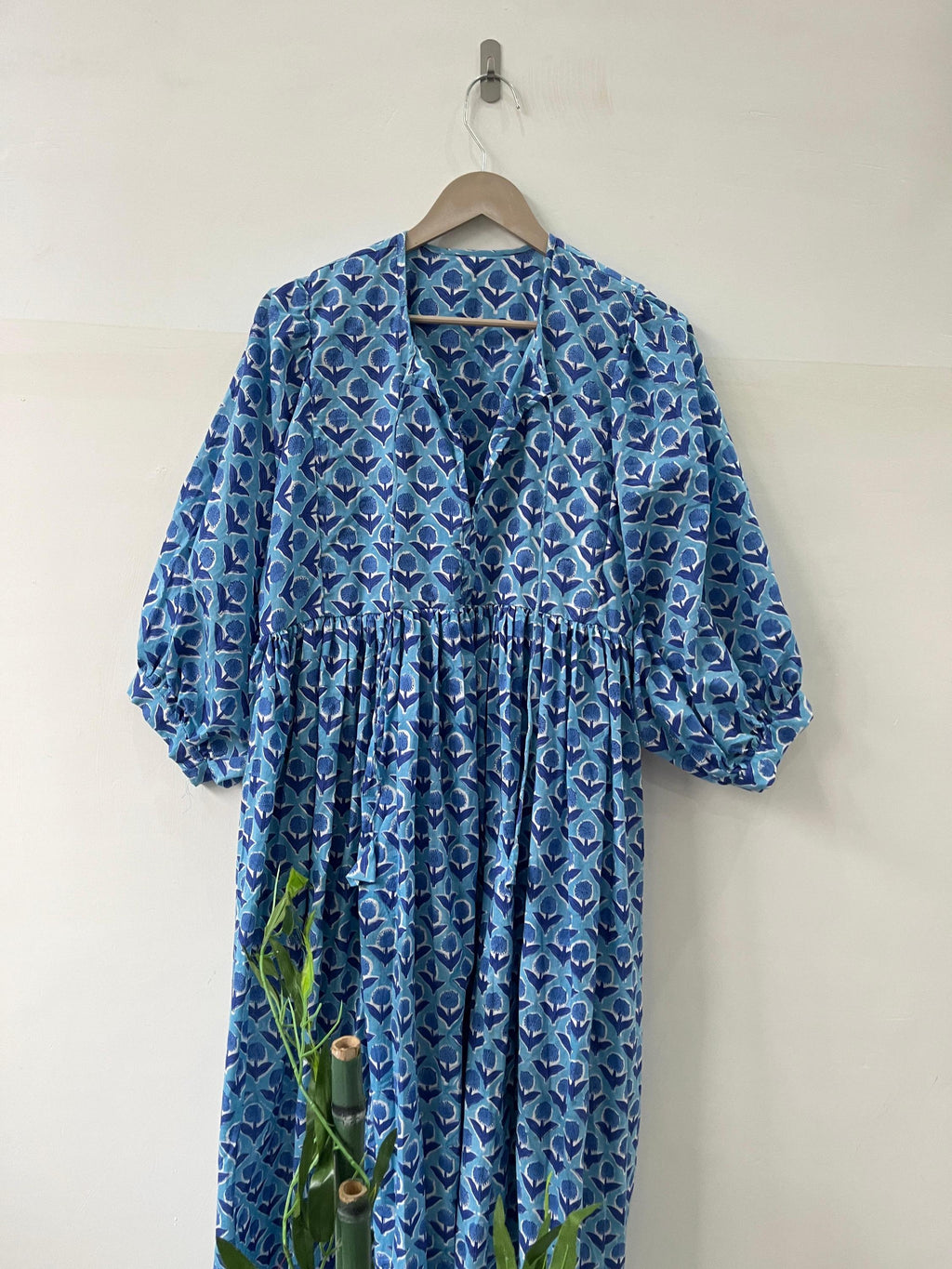 Floral Block Print Cotton Summer Dress: Handcrafted Midi Dress