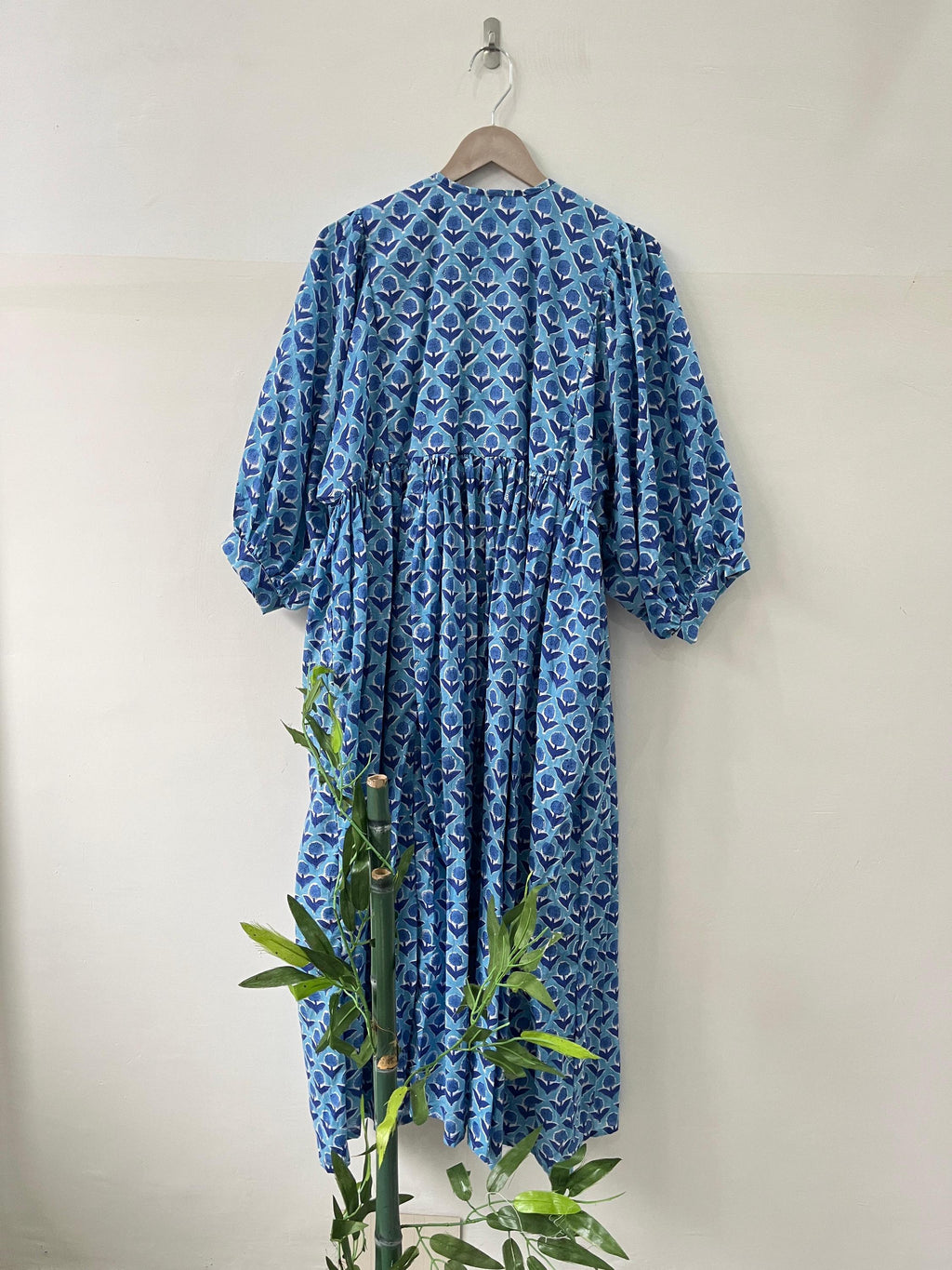 Floral Block Print Cotton Summer Dress: Handcrafted Midi Dress