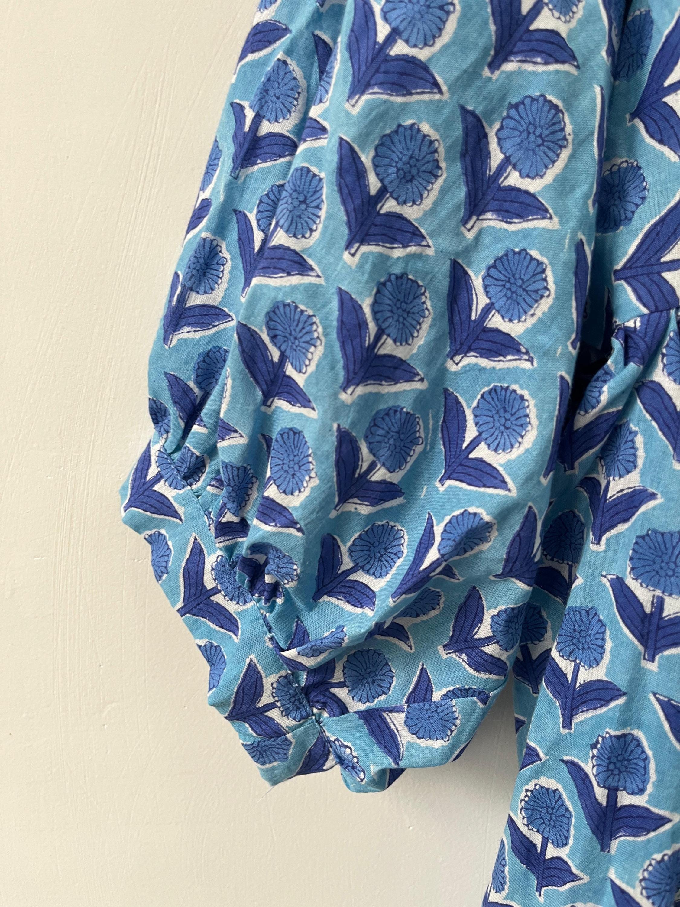 Floral Block Print Cotton Summer Dress: Handcrafted Midi Dress