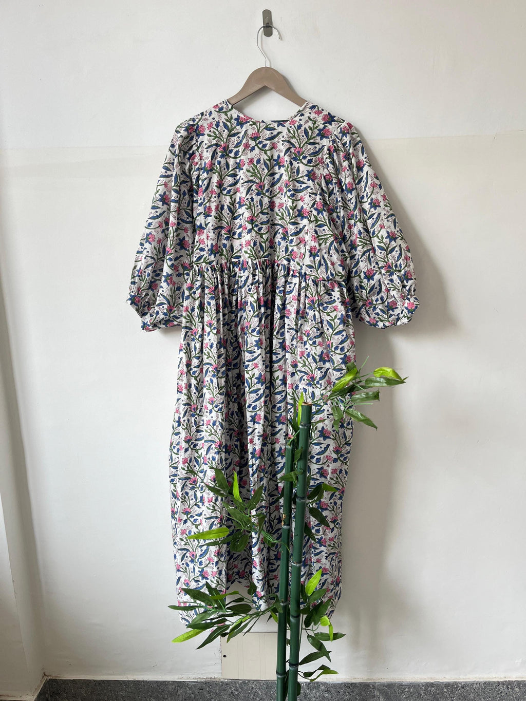 Floral Block Print Cotton Midi Dress: Soft Summer Dress