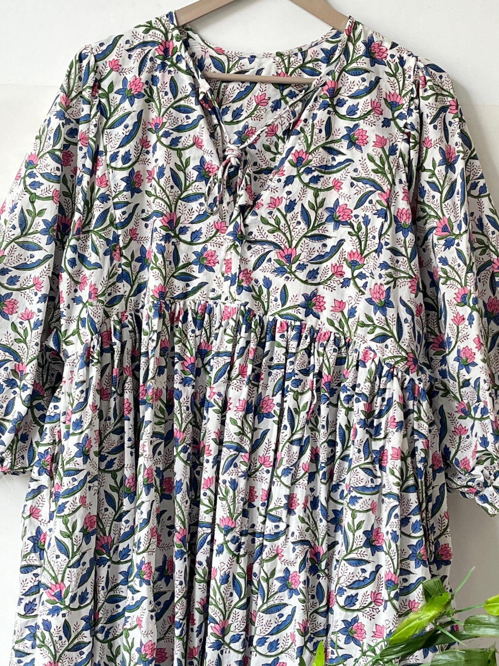 Floral Block Print Cotton Midi Dress: Soft Summer Dress