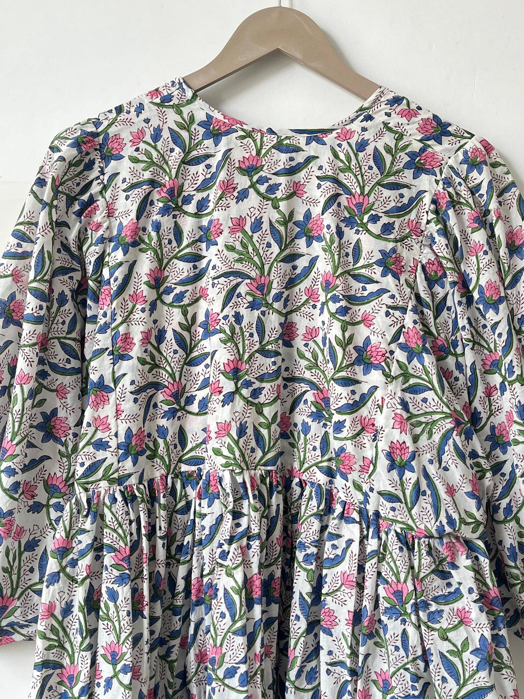 Floral Block Print Cotton Midi Dress: Soft Summer Dress