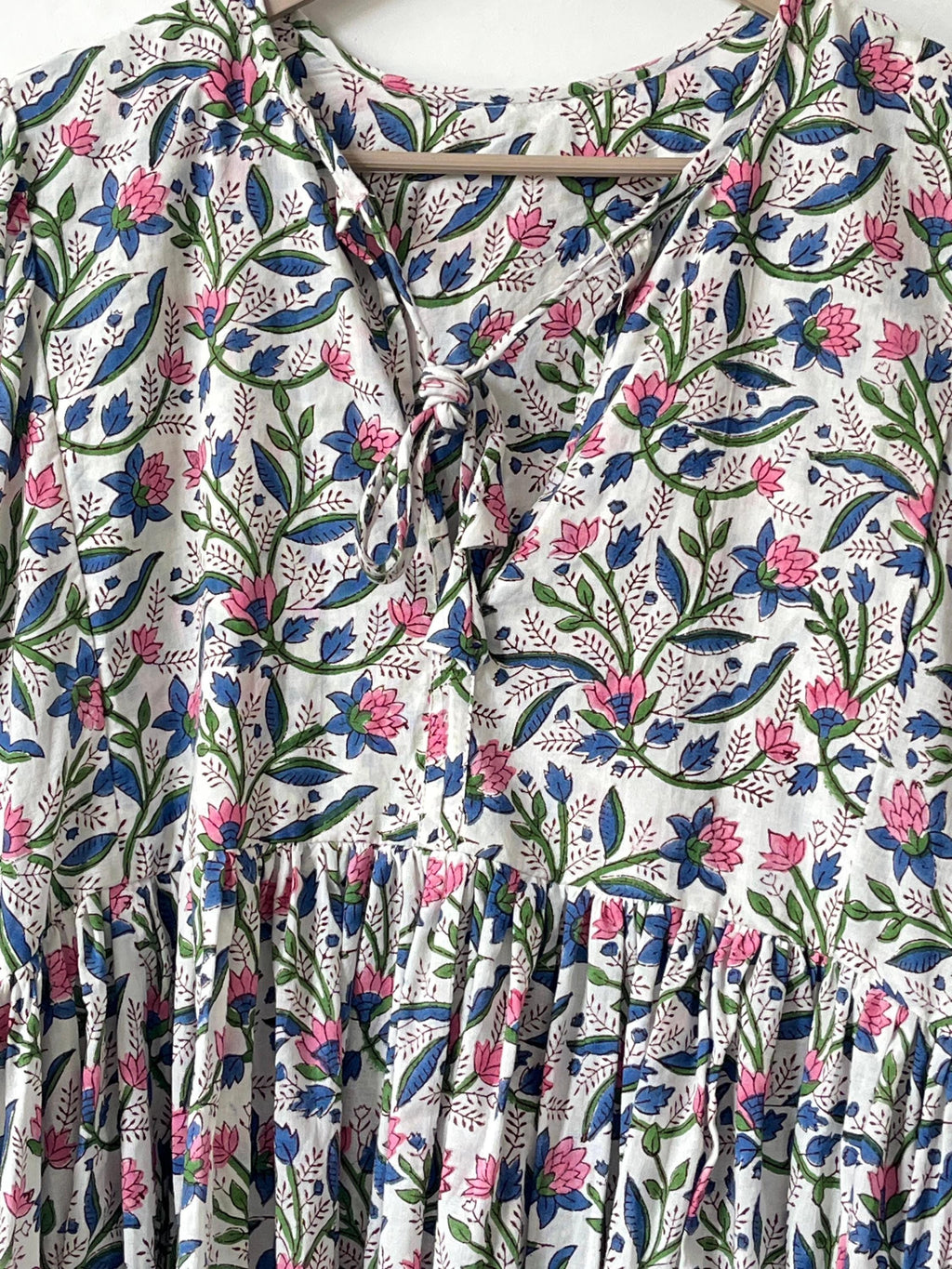 Floral Block Print Cotton Midi Dress: Soft Summer Dress