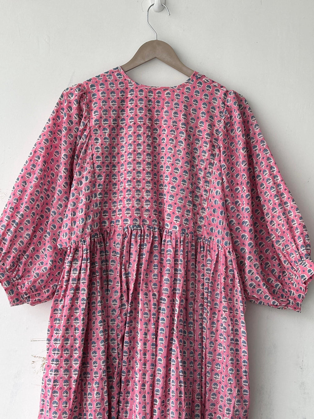 Floral Hand Block Print Cotton Midi Dress - Deep Neck Summer Dress