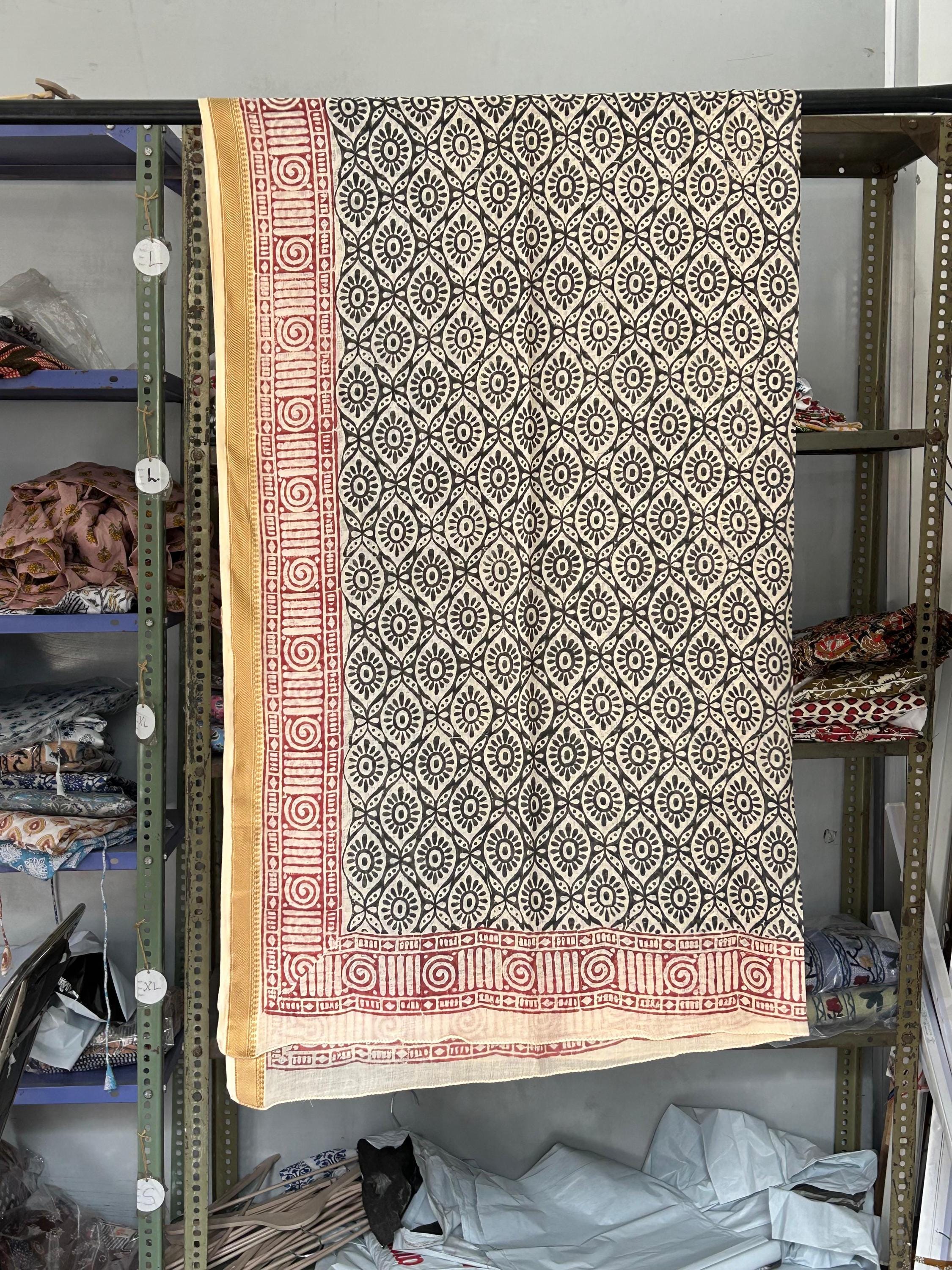 Hand Block Printed Cotton Sarong: Beach Wrap, Swim Cover-Up