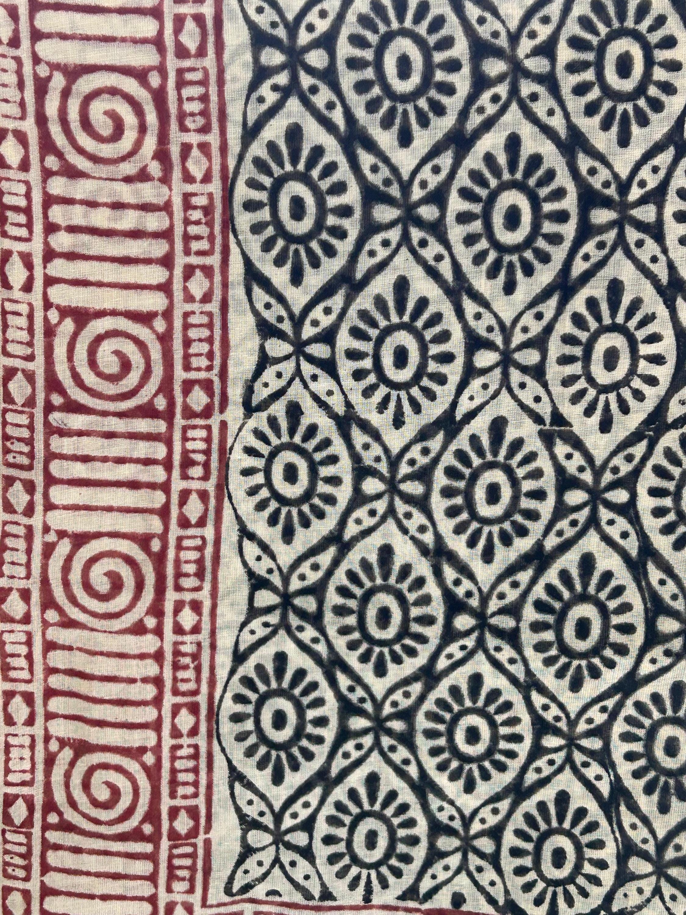 Hand Block Printed Cotton Sarong: Beach Wrap, Swim Cover-Up