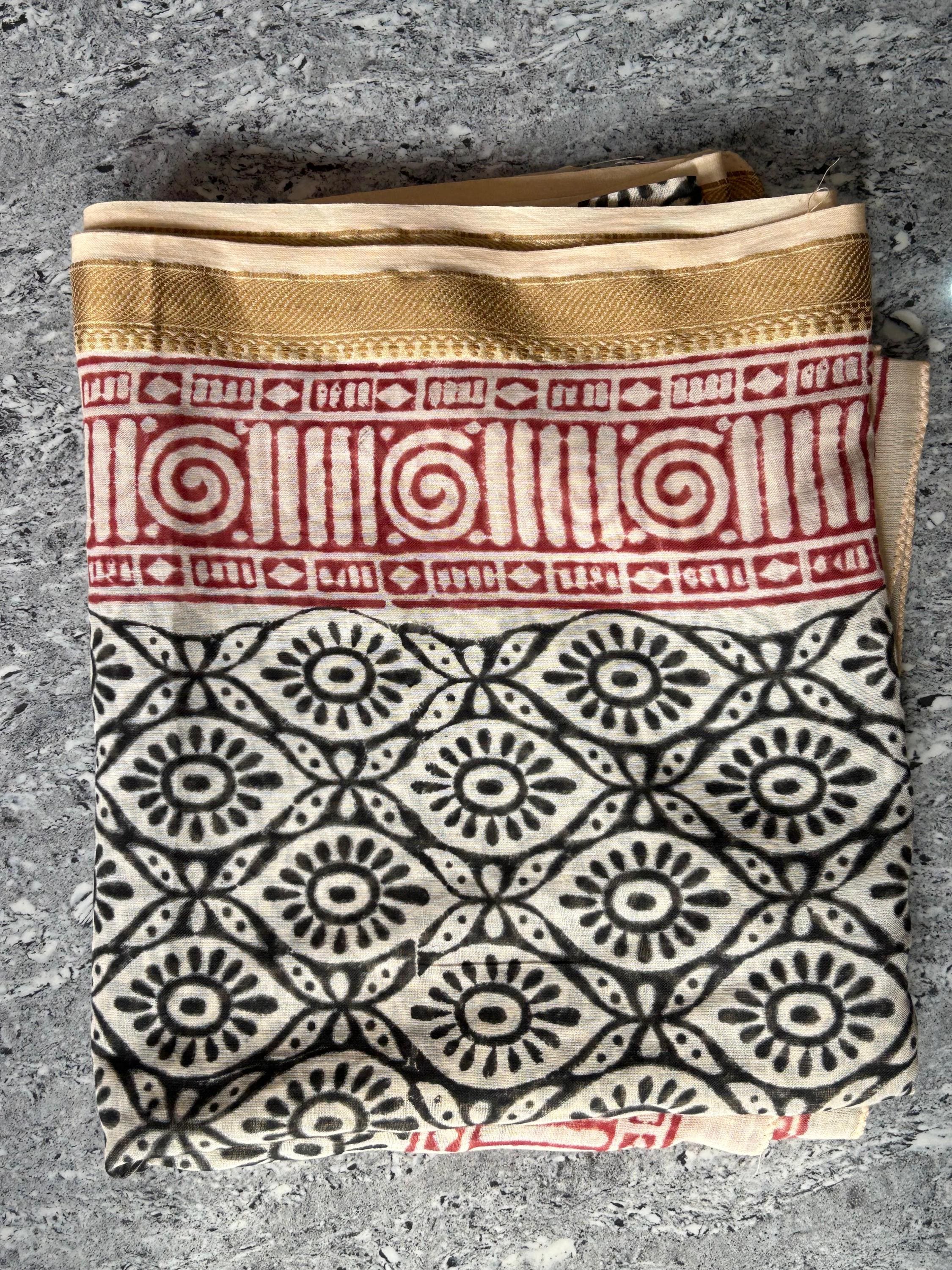 Hand Block Printed Cotton Sarong: Beach Wrap, Swim Cover-Up