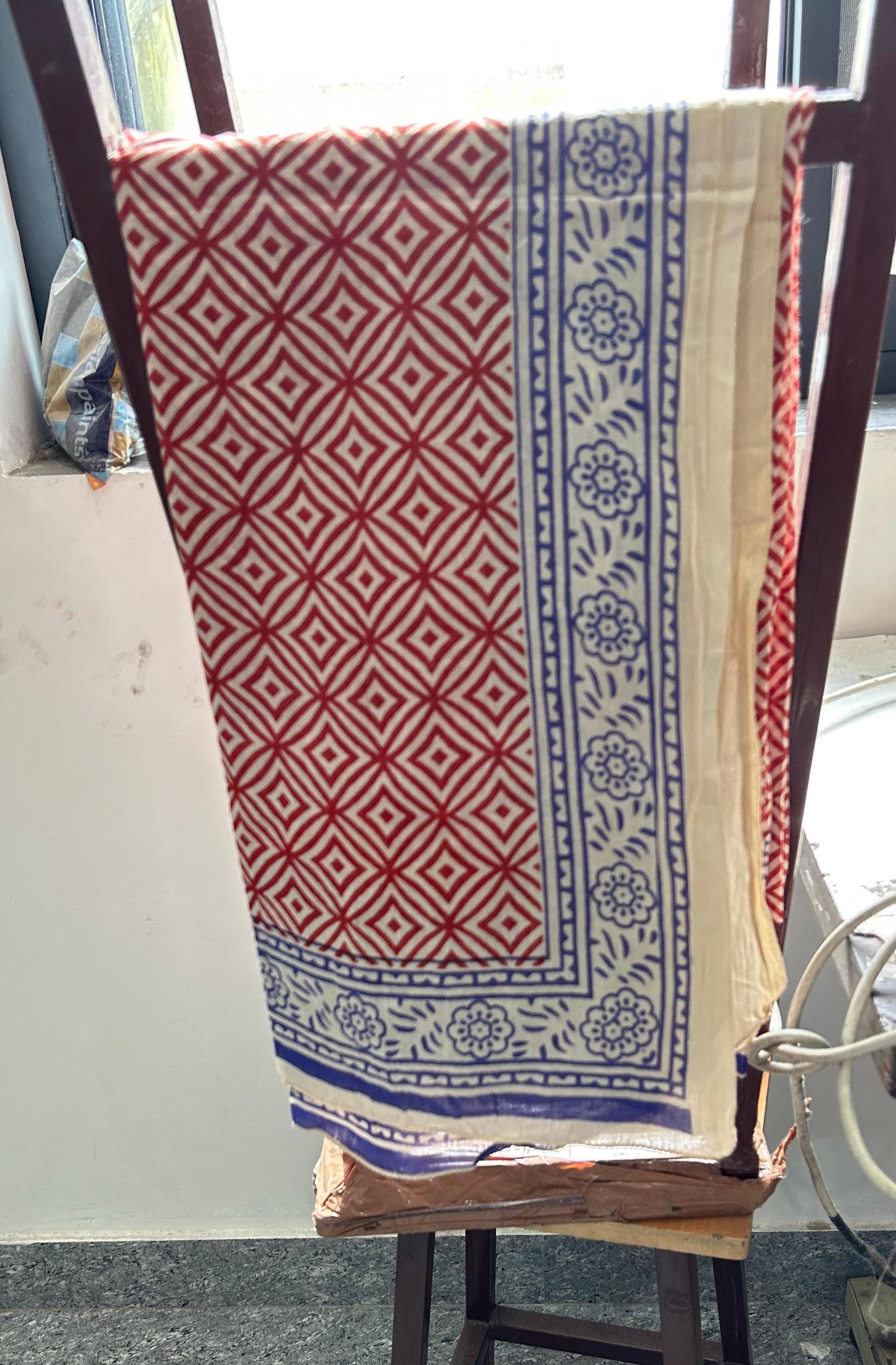 Hand Block Printed Cotton Sarong: Beach Wrap, Swim Cover-Up