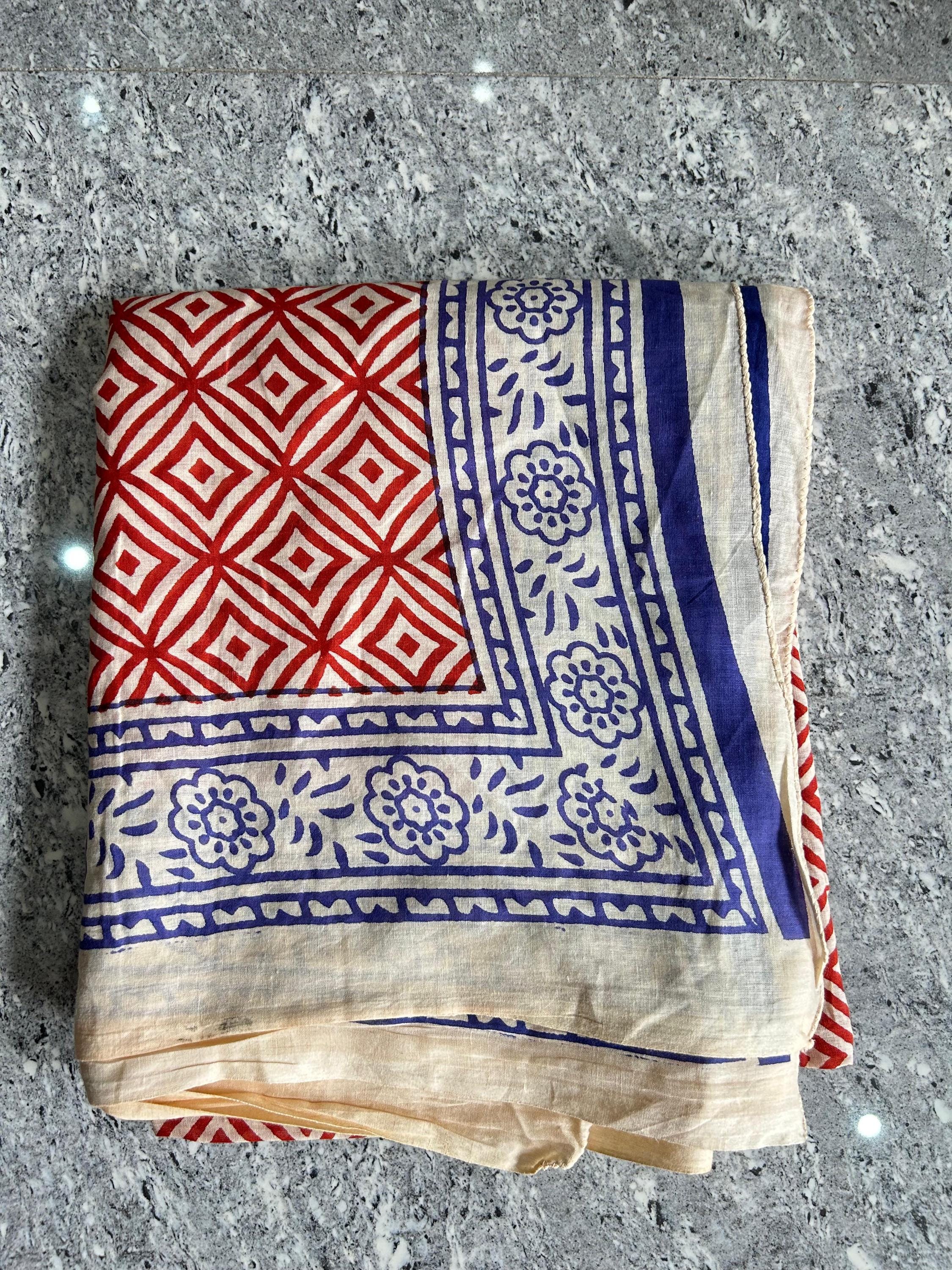 Hand Block Printed Cotton Sarong: Beach Wrap, Swim Cover-Up