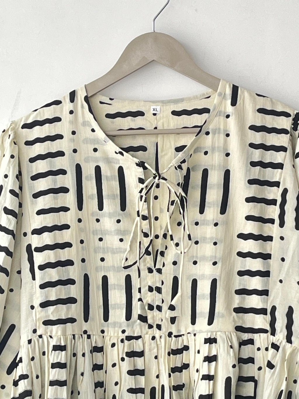 Hand Block Print Cotton Midi Dress: Deep Neck Summer Dress