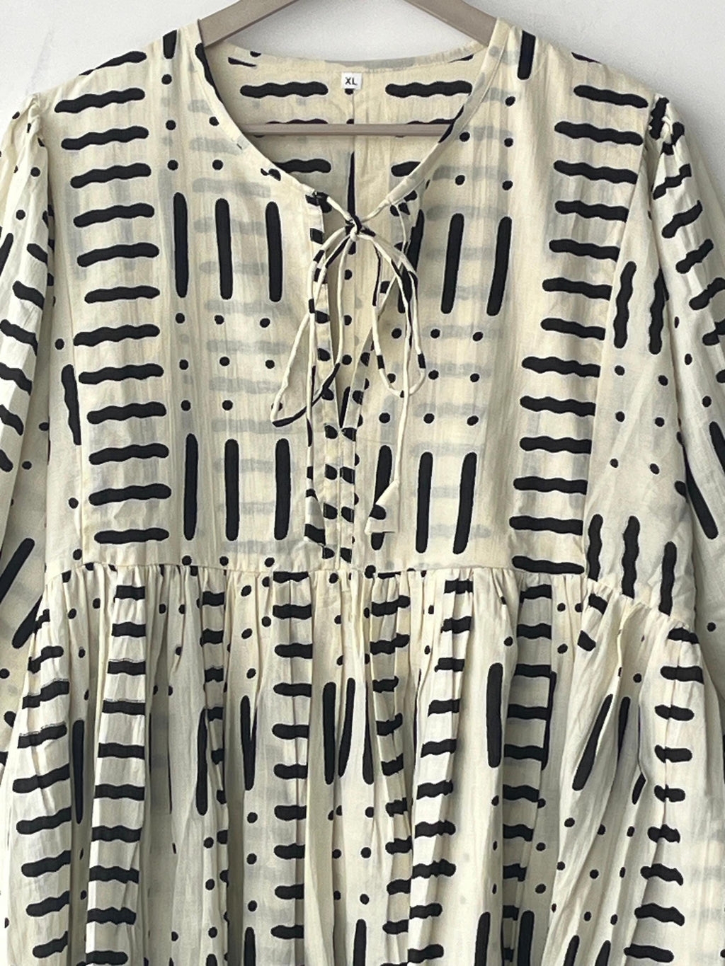 Hand Block Print Cotton Midi Dress: Deep Neck Summer Dress