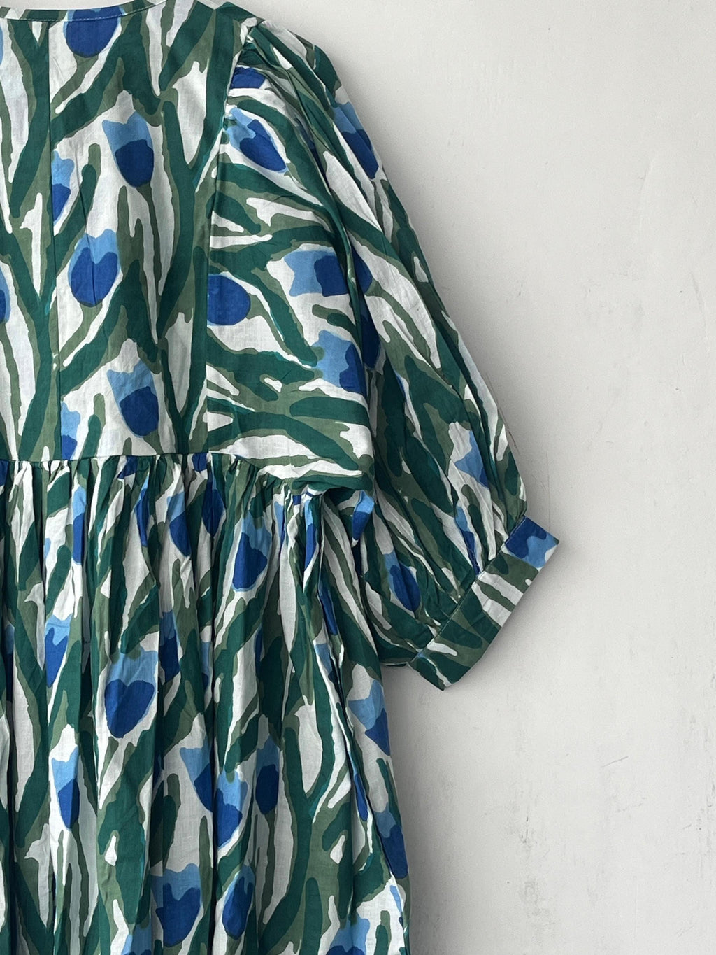 Floral Hand Block Print Cotton Midi Dress - Deep Neck Summer Dress