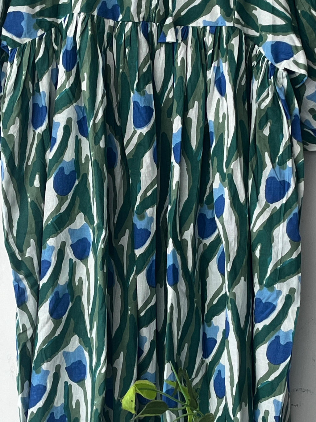 Floral Hand Block Print Cotton Midi Dress - Deep Neck Summer Dress