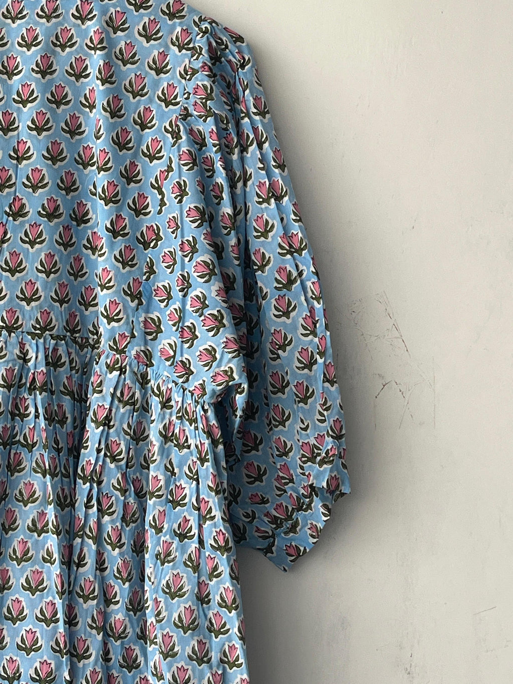 Floral Block Print Cotton Midi Dress: Ethically Handcrafted Summer Dress