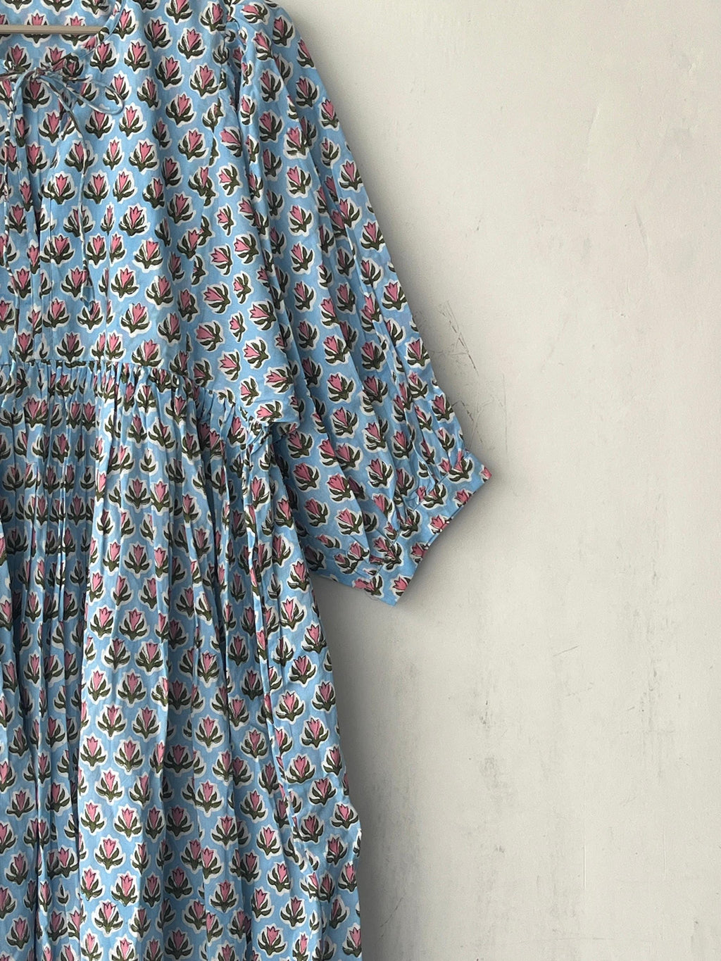 Floral Block Print Cotton Midi Dress: Ethically Handcrafted Summer Dress