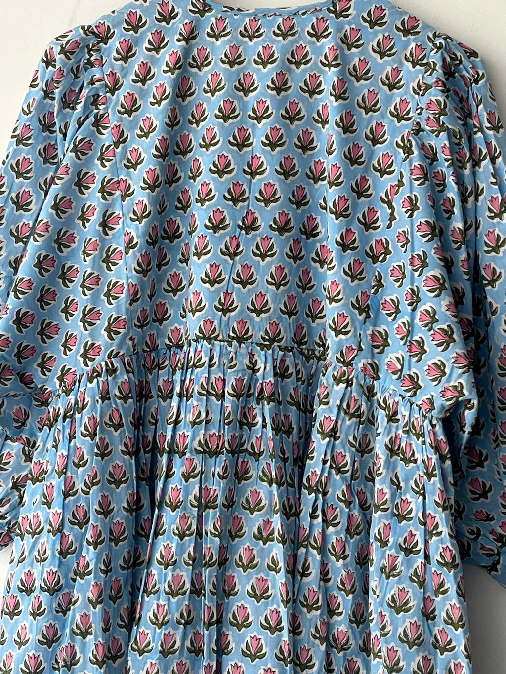 Floral Block Print Cotton Midi Dress: Ethically Handcrafted Summer Dress