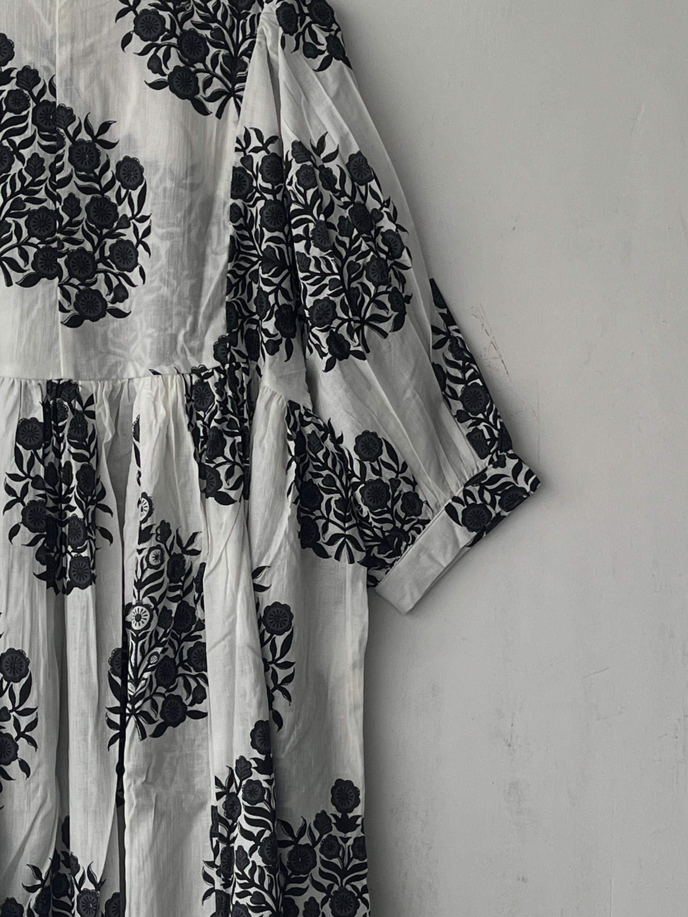 Hand Block Printed Cotton Gauze Dress: Bohemian Tunic Gown