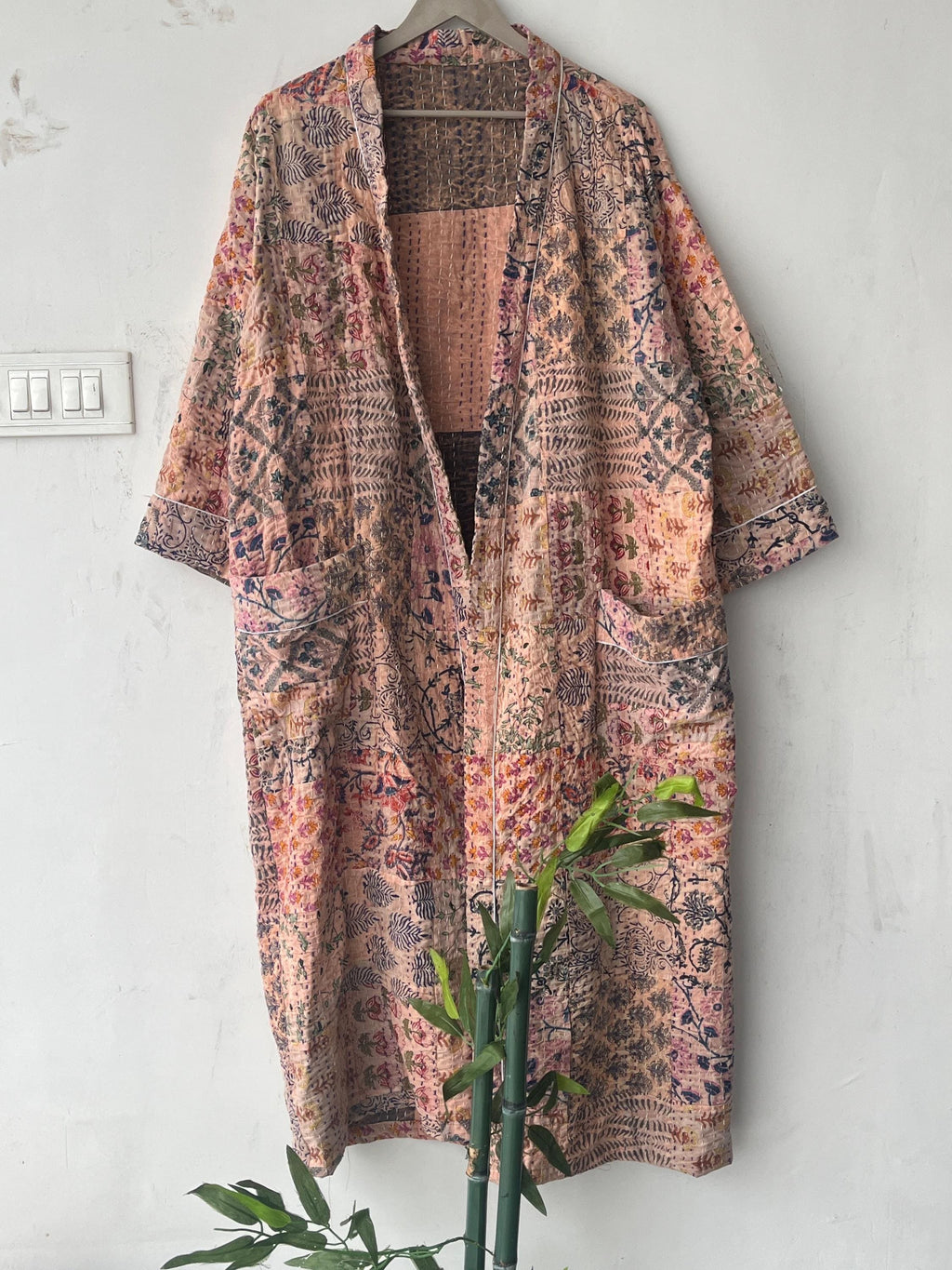Handcrafted Kantha Kimono Robe: Bohemian Patchwork Cotton Jacket