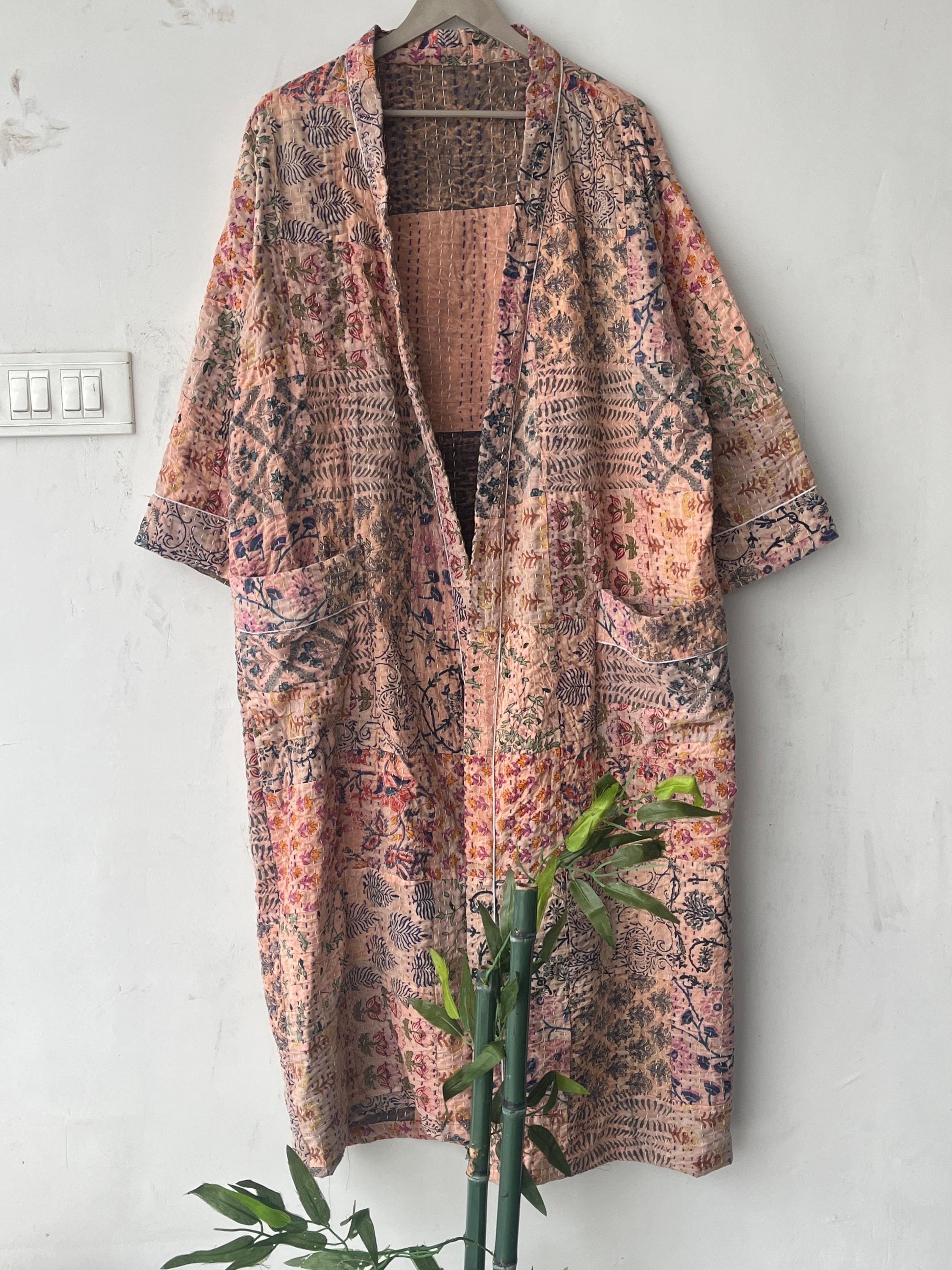 Handcrafted Kantha Kimono Robe: Bohemian Patchwork Cotton Jacket