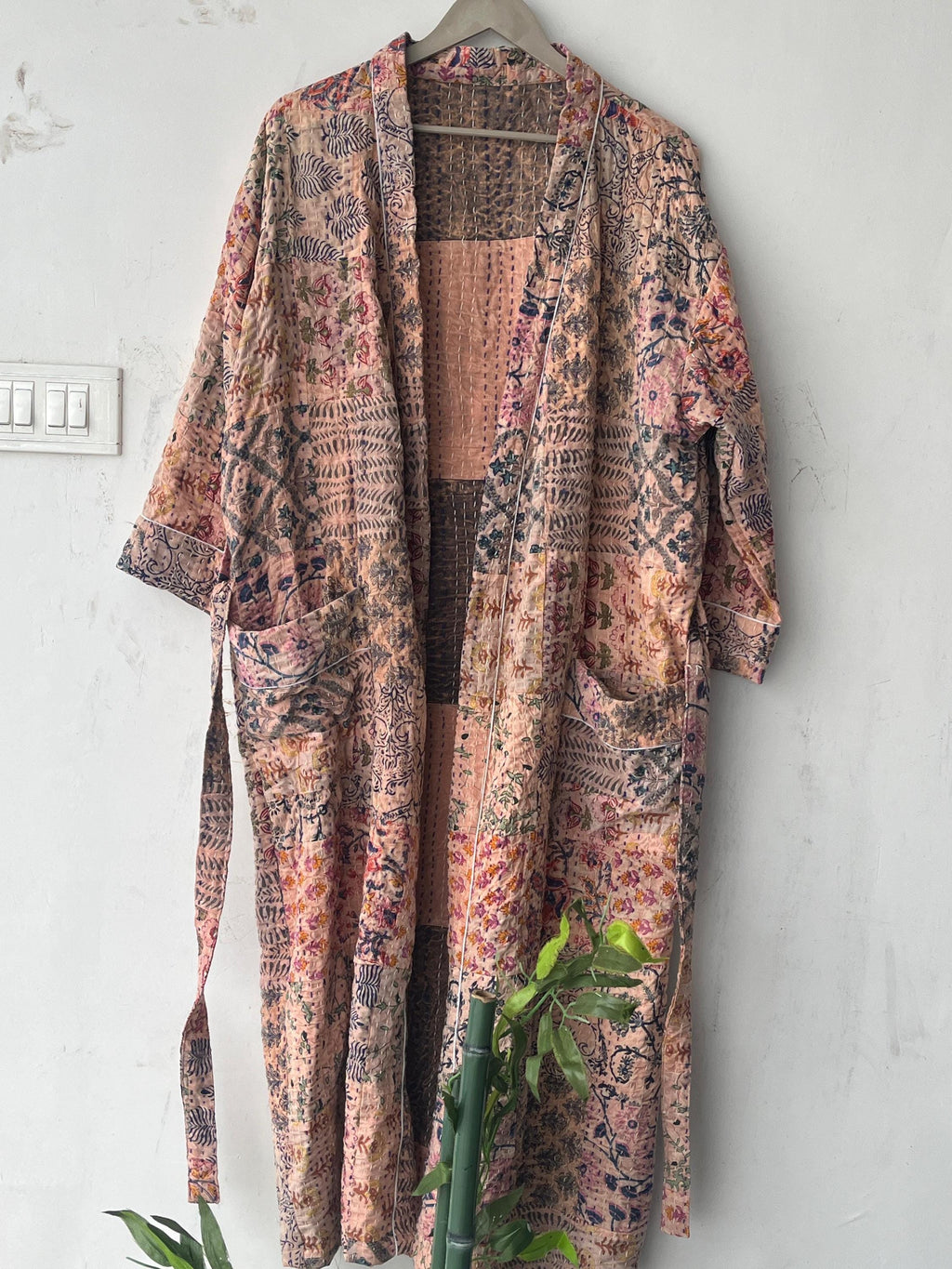 Handcrafted Kantha Kimono Robe: Bohemian Patchwork Cotton Jacket