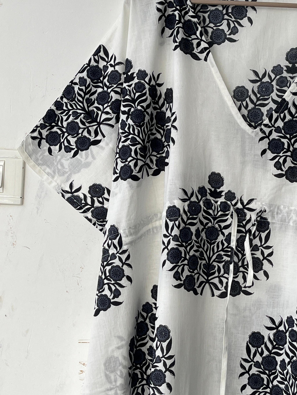 Floral Print Cotton Kaftan Dress: Indian Block Print Beach Cover-Up