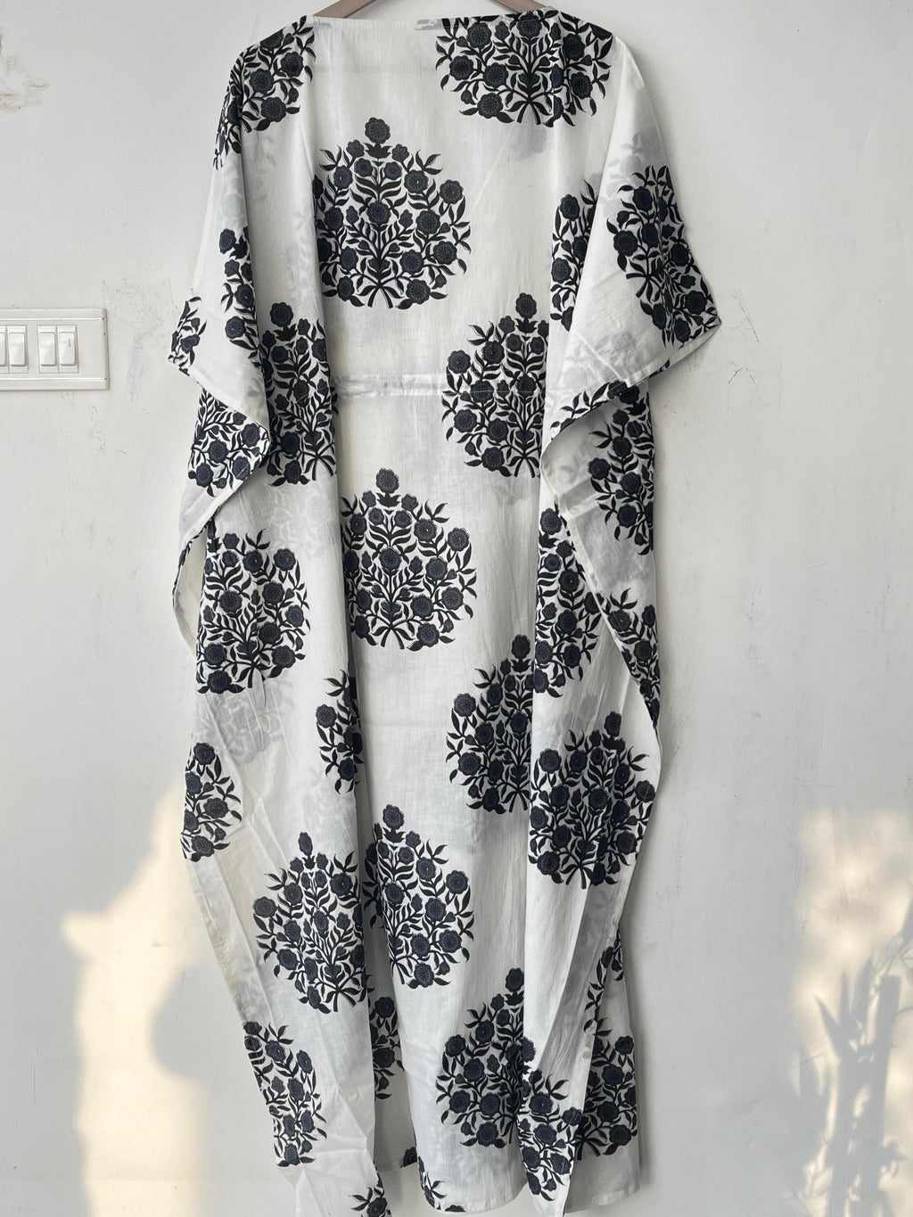 Floral Print Cotton Kaftan Dress: Indian Block Print Beach Cover-Up
