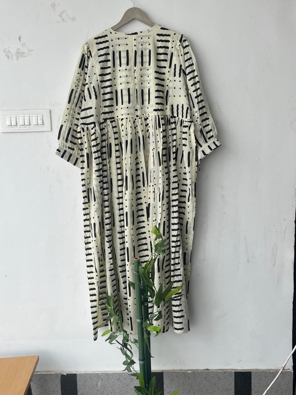 Hand Block Print Cotton Midi Dress: Deep Neck Summer Dress