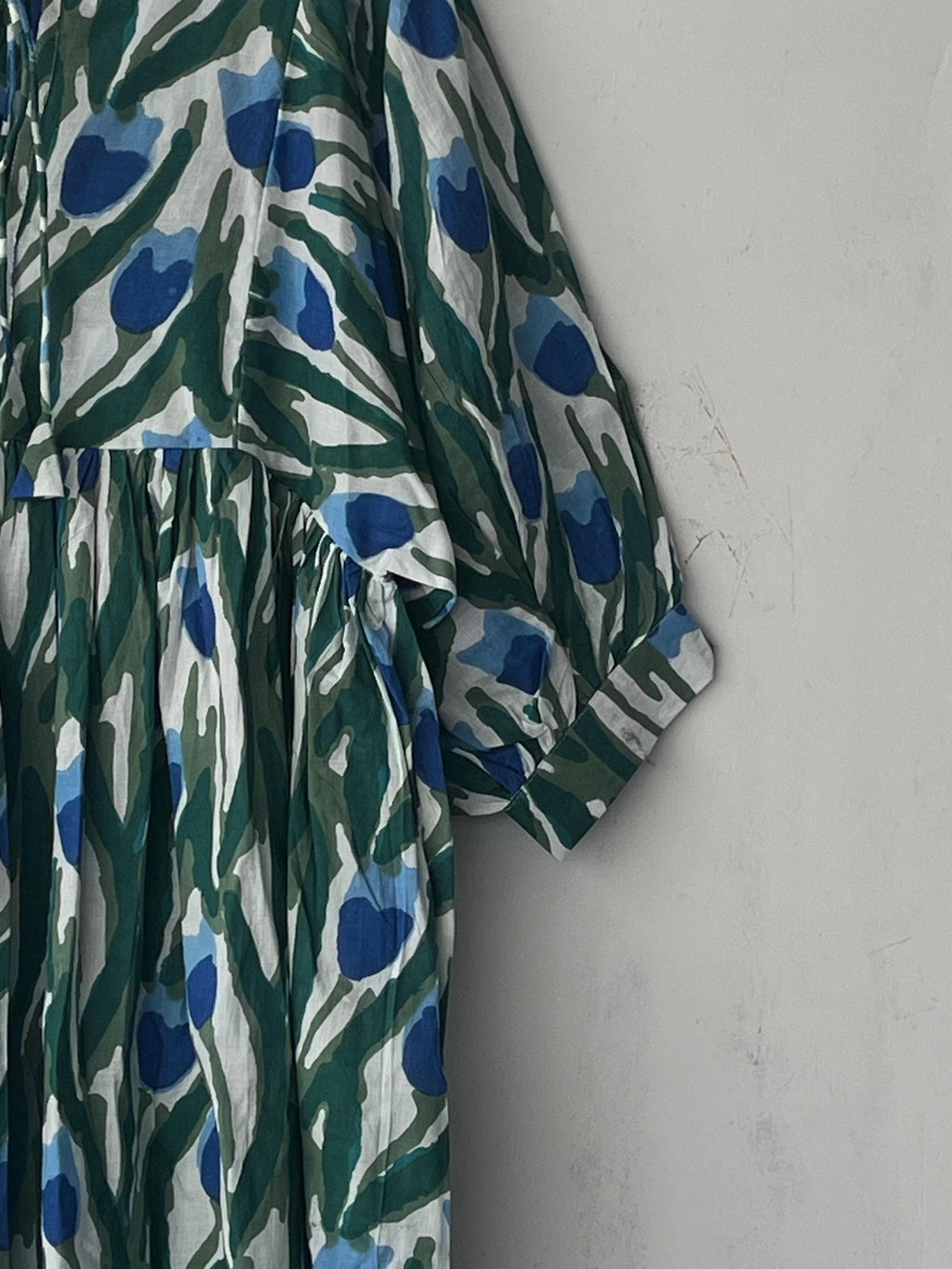 Floral Hand Block Print Cotton Midi Dress - Deep Neck Summer Dress