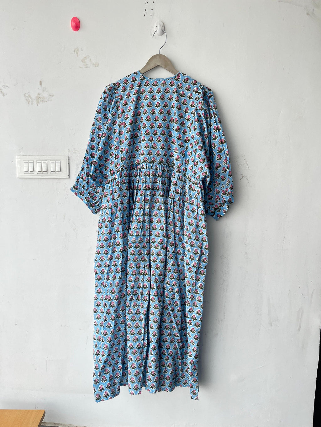 Floral Block Print Cotton Midi Dress: Ethically Handcrafted Summer Dress