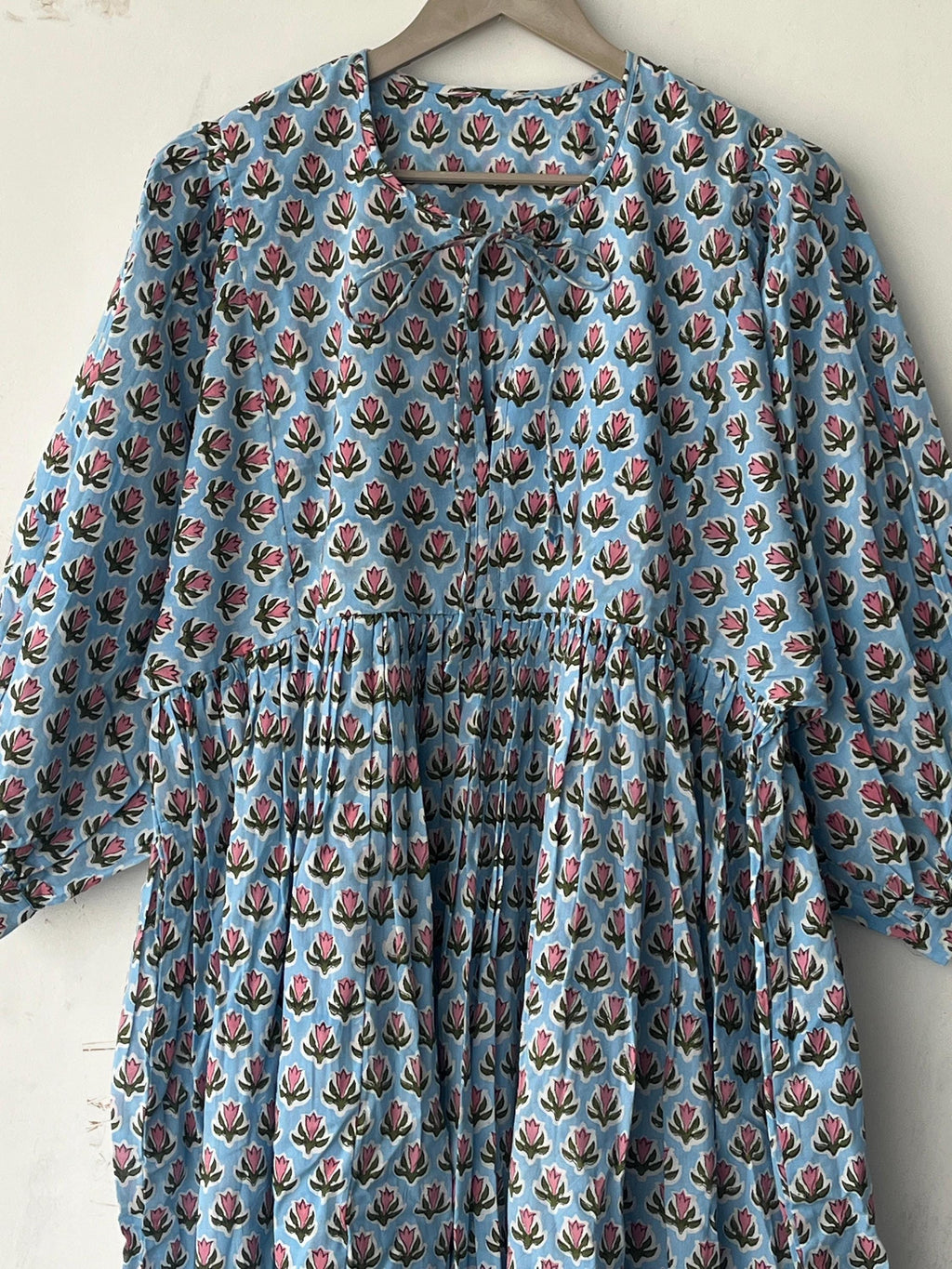 Floral Block Print Cotton Midi Dress: Ethically Handcrafted Summer Dress