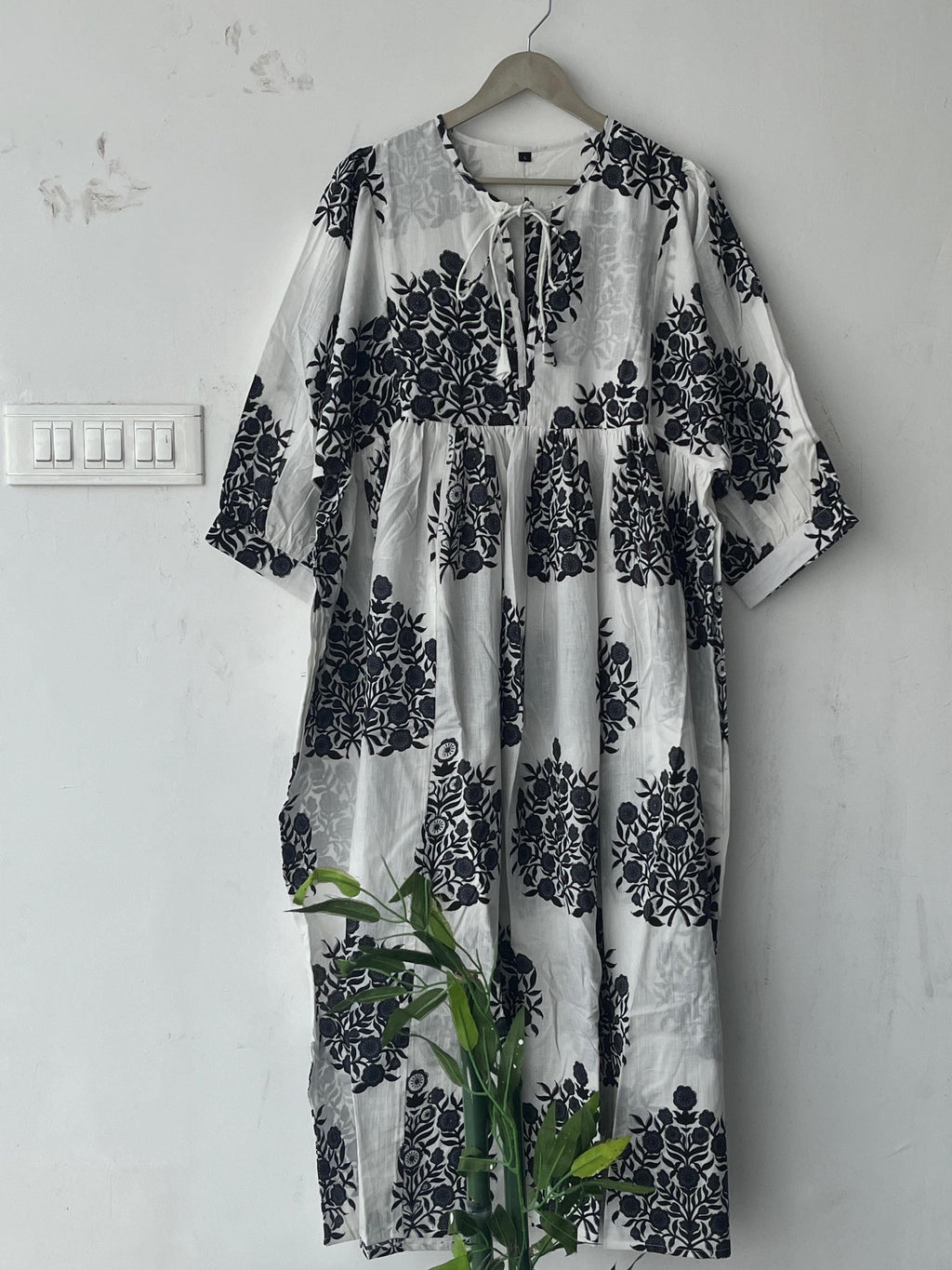 Hand Block Printed Cotton Gauze Dress: Bohemian Tunic Gown