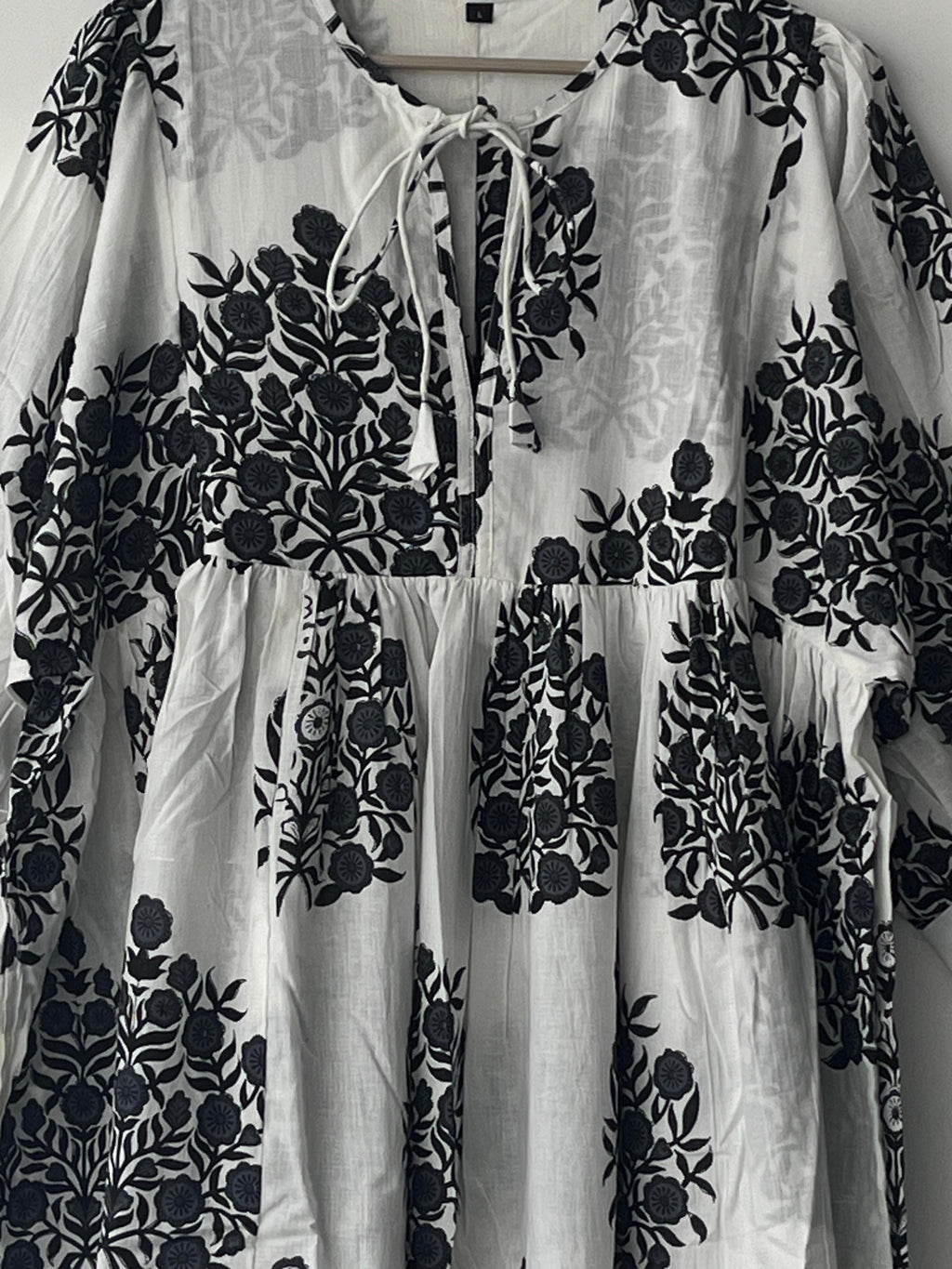 Hand Block Printed Cotton Gauze Dress: Bohemian Tunic Gown