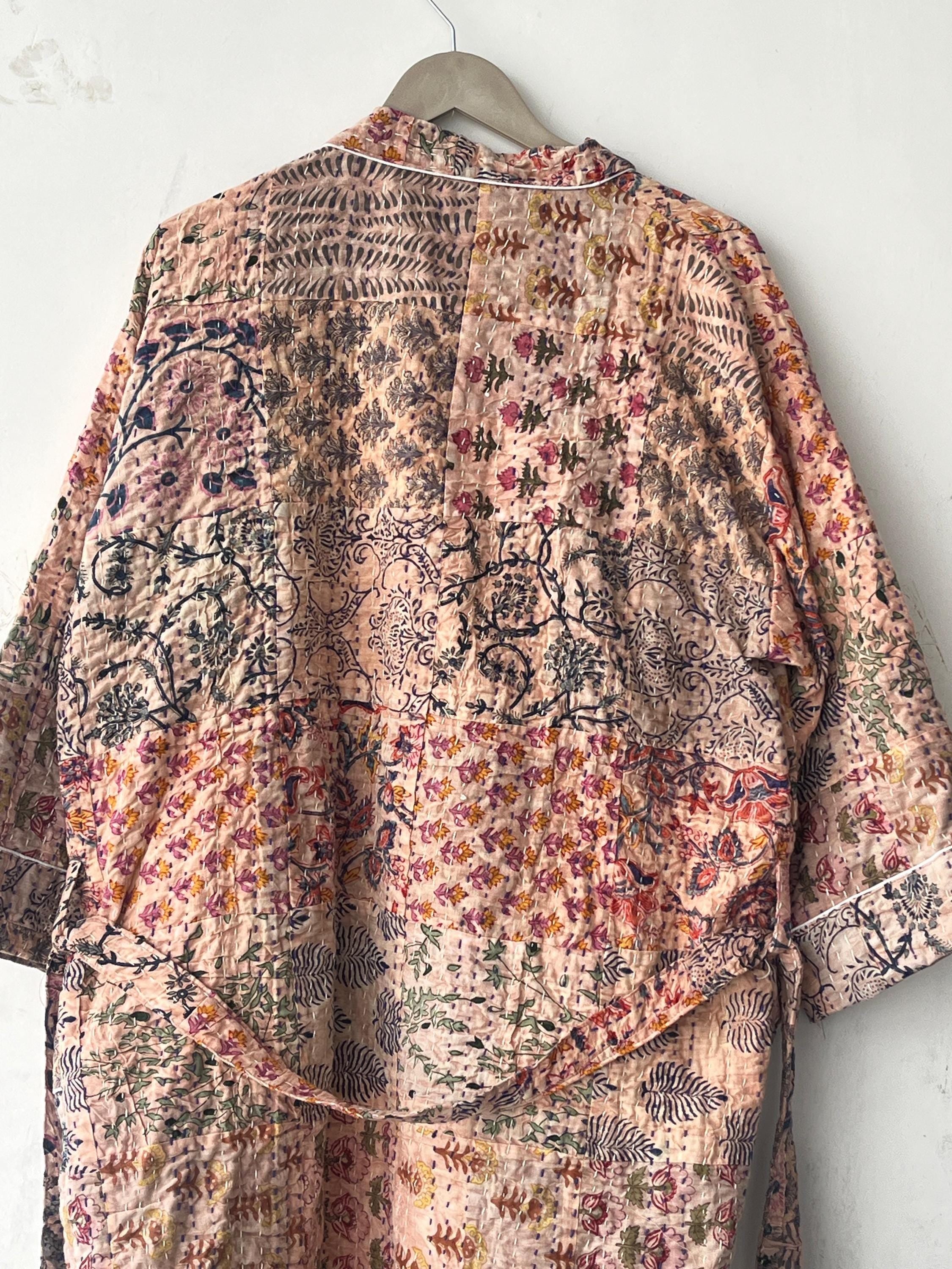 Handcrafted Kantha Kimono Robe: Bohemian Patchwork Cotton Jacket