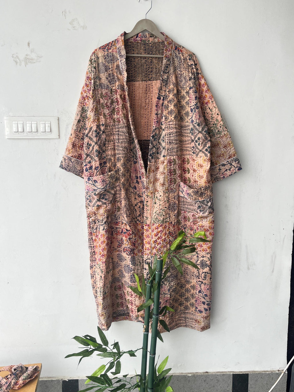 Handcrafted Kantha Kimono Robe: Bohemian Patchwork Cotton Jacket