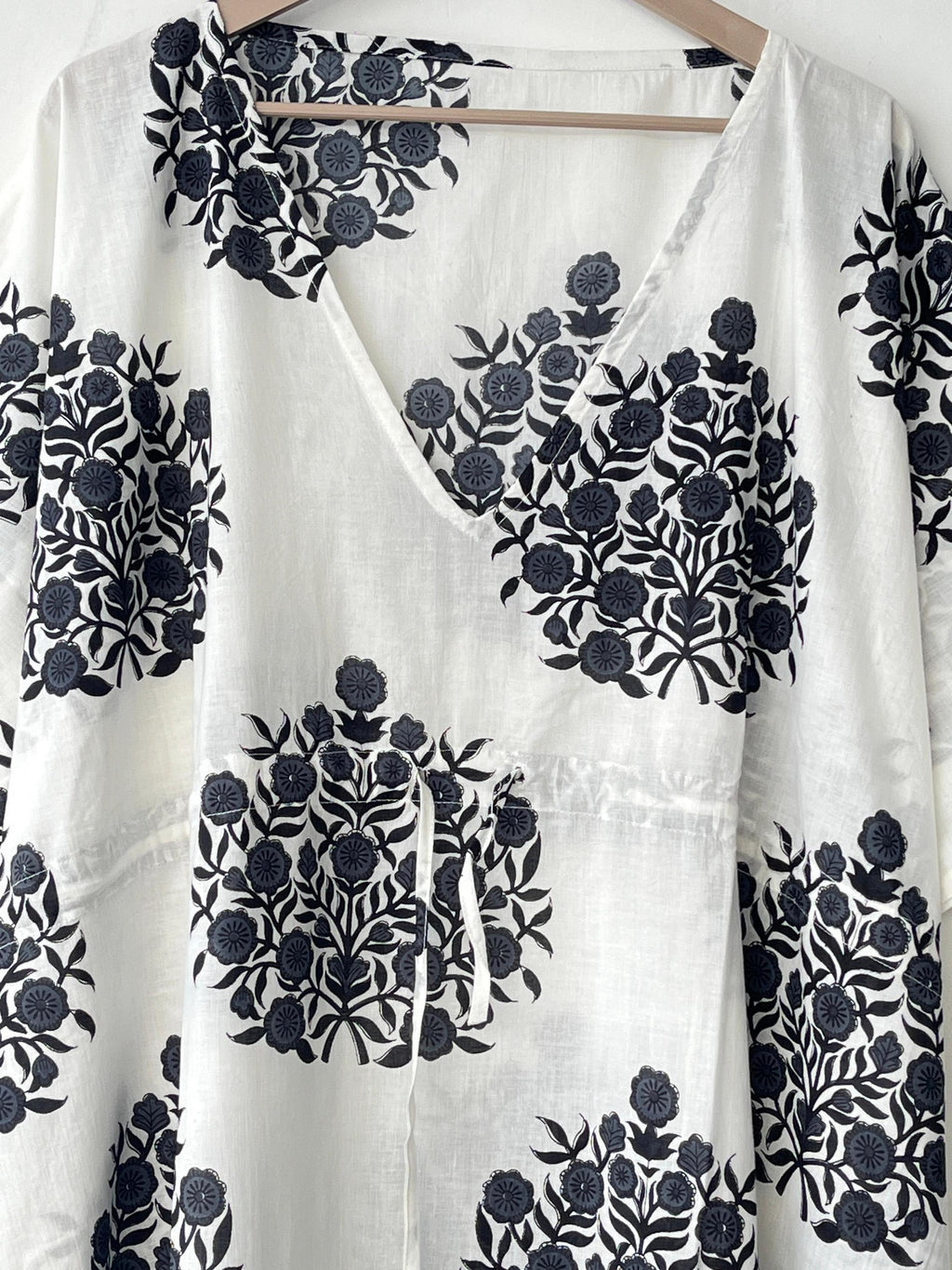 Floral Print Cotton Kaftan Dress: Indian Block Print Beach Cover-Up